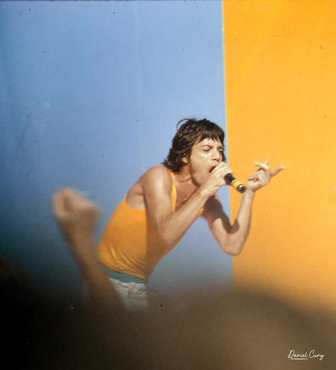Mick Jagger playing to the crowd.