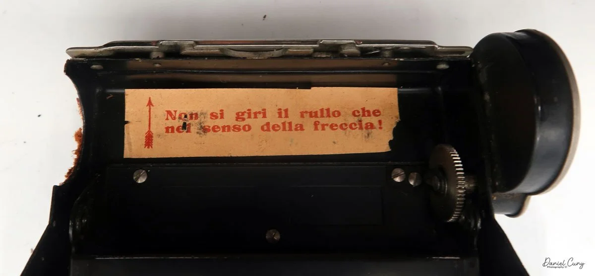 Sign on the top of the film chamber