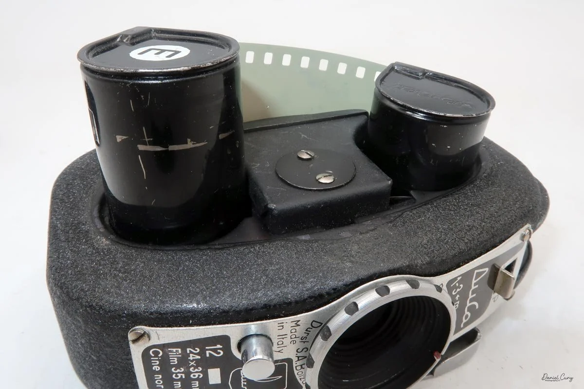 Slide cassettes into camera