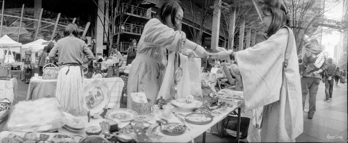 Selling wares at Oedo Antique Market in Tokyo