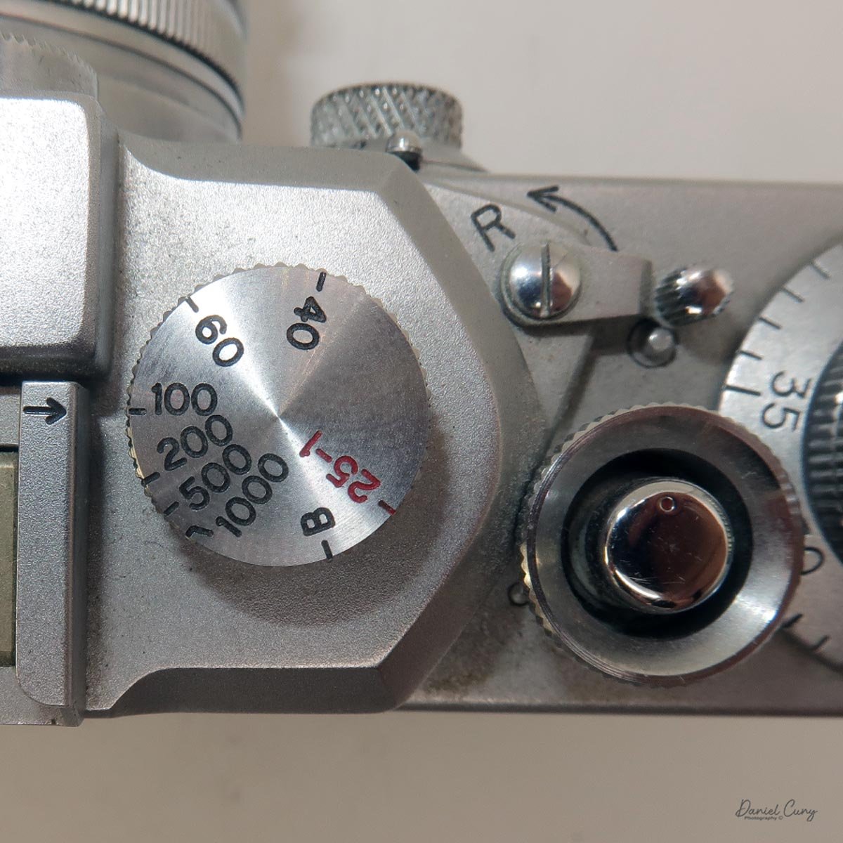 High end shutter speed dial, shutter release &amp; rewind switch