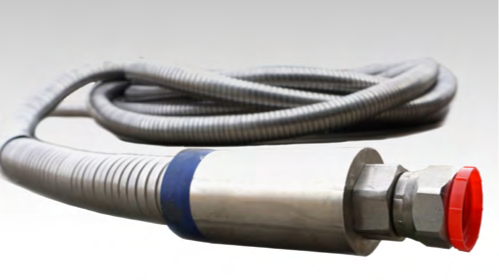 Copper State Rubber BOP Control Hose coiled with stainless steel end fitting