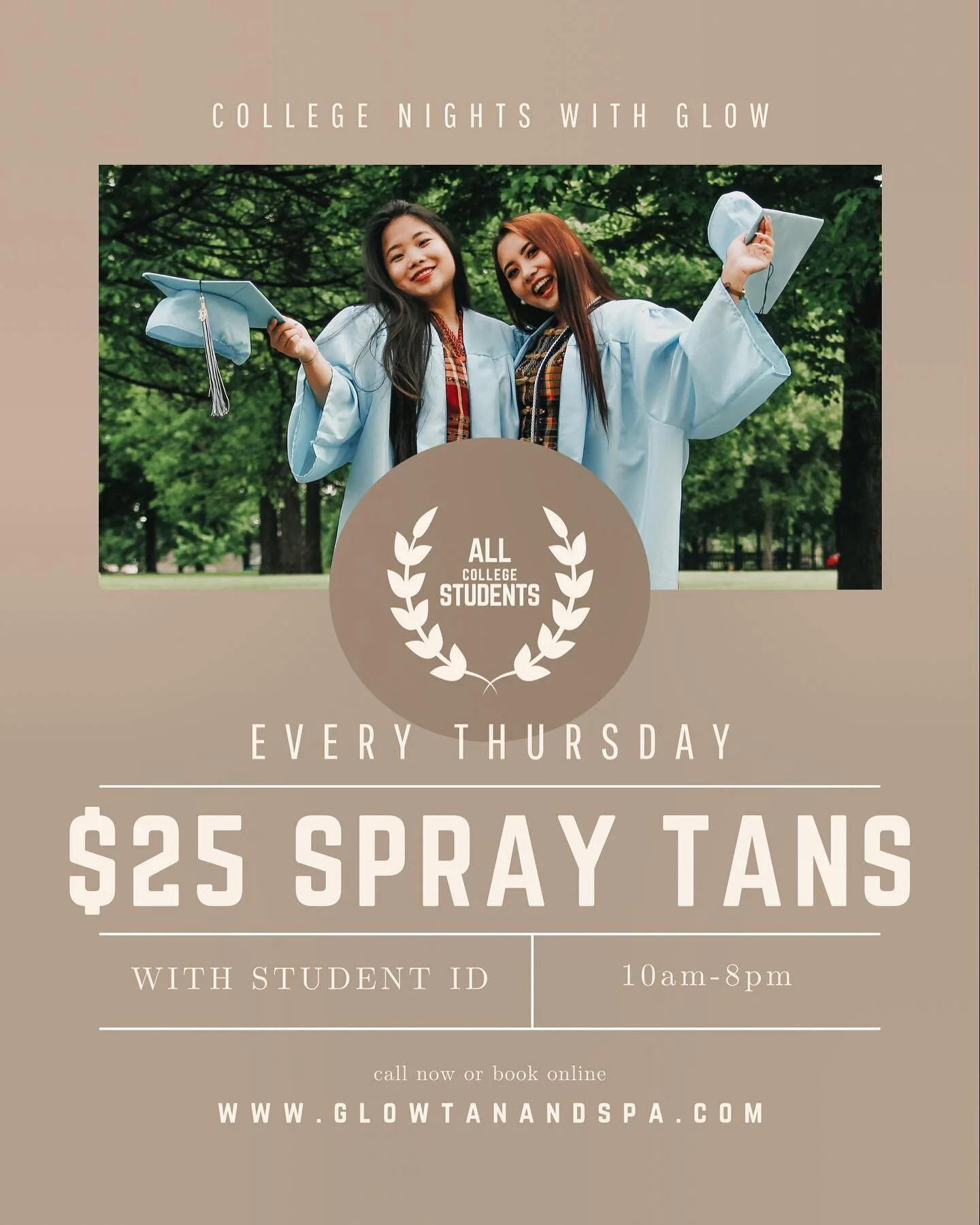 we&rsquo;re excited to share the news!! 

glow is doing college nights to get you ready for any weekend plans! just show your student ID when you come in for your appointment and we&rsquo;ll take care of the rest!

#cleveland #spraytans #clebestspray