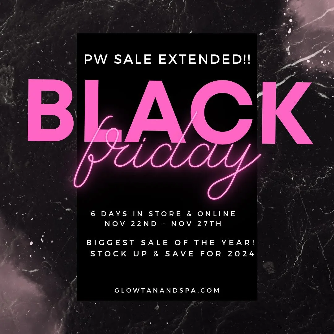 If you were not able to make it into our salon, or couldn&rsquo;t purchase today. We extended our pink Wednesday deals until Monday.  Shop online at glowtanandspa.com. The code is 6685 when you make your purchase.
