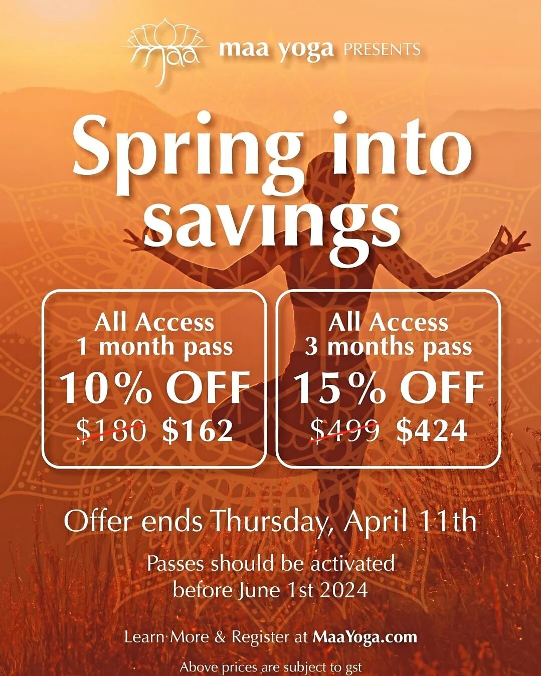 📣📢🚨 Spring into Savings: Exclusive 3-Month Pass Offer! 💗🎉✨️ Offer ends April 11th.🧐
As the season shifts and nature awakens🌿🌼, it's the perfect time to rejuvenate your mind, body, and spirit. Embrace the blooming energy 🌺of spring with our e