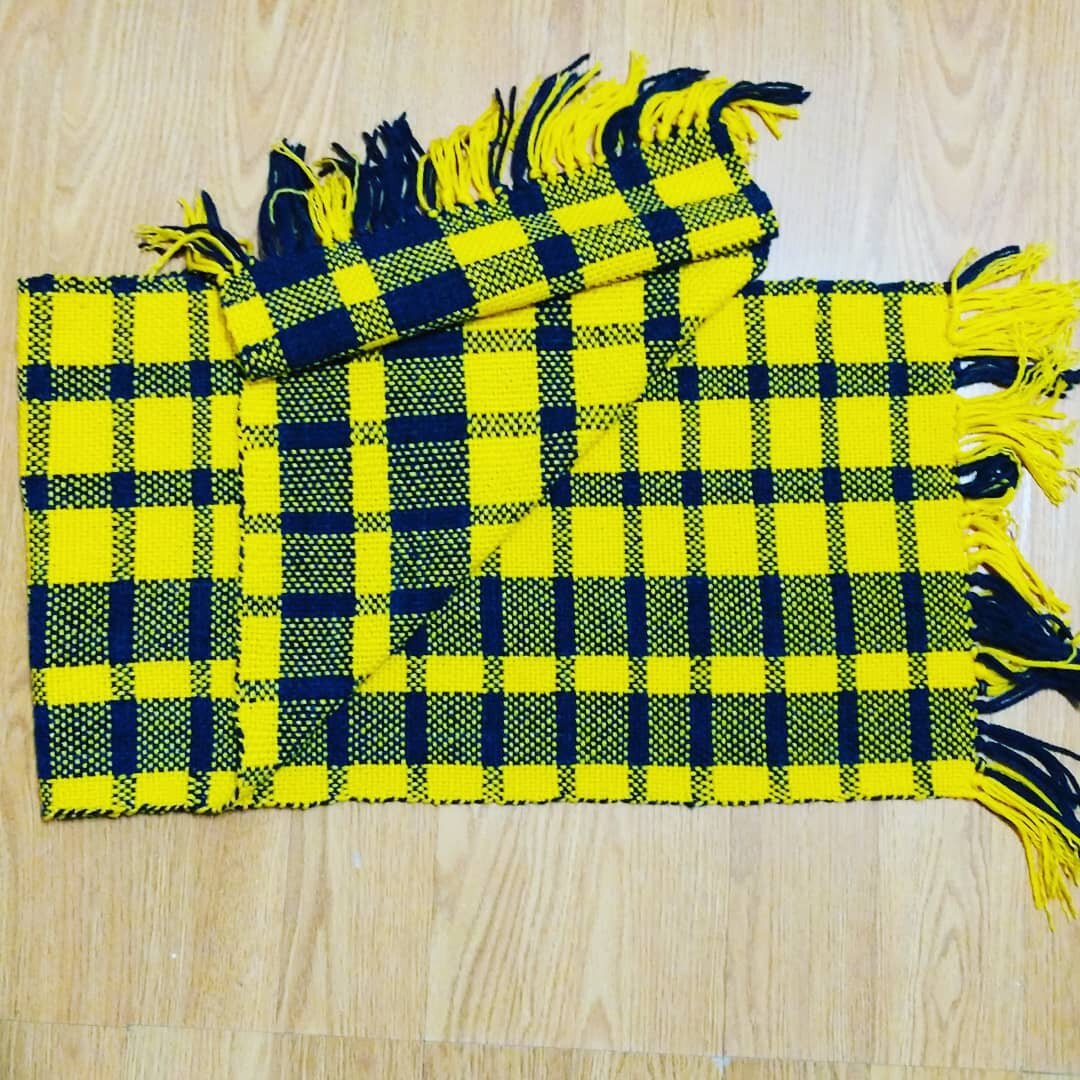 Hand woven scarf made on an Ashford SampleIt rigid heddle loom. #crafts #crafting #weaving #handemade #yarn #hobby #diy #scarf #plaid