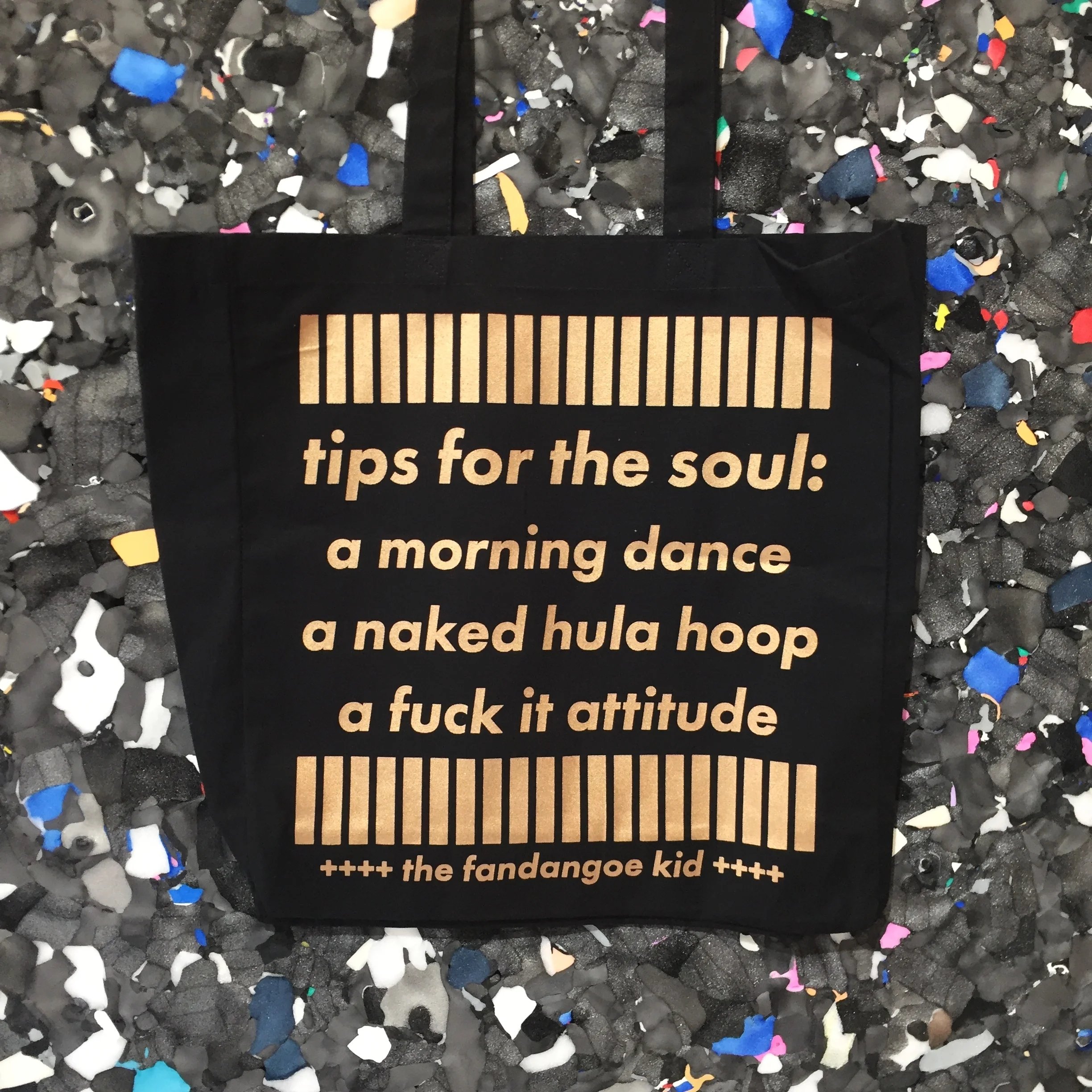 tips for the soul black and gold tote bag