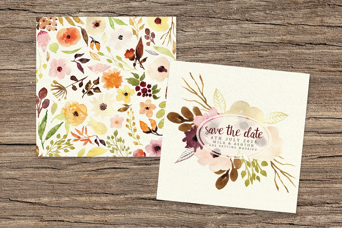 Autumn Flowers Save The Date - watercolour flowers wedding stationery suite UK - Hawthorne and Ivorysave the date both.jpg
