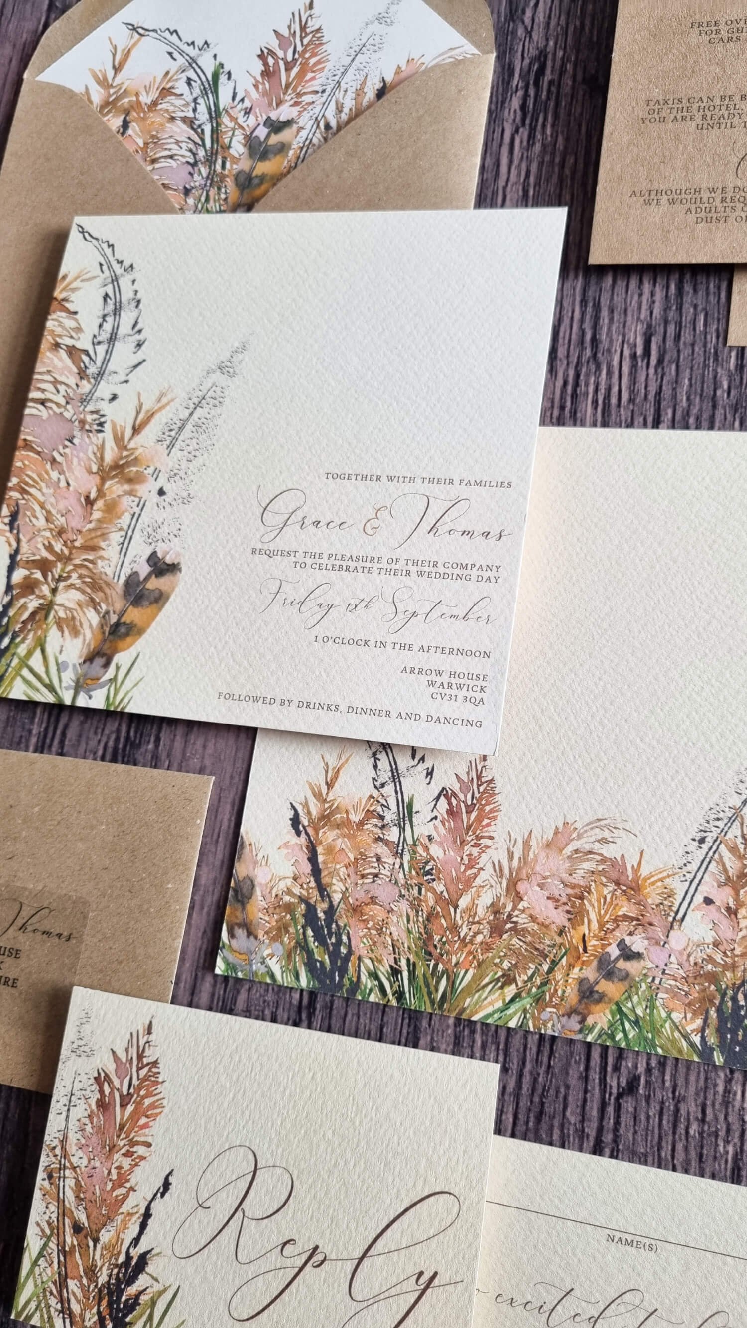 Bohemian Pampas Wedding Invitations