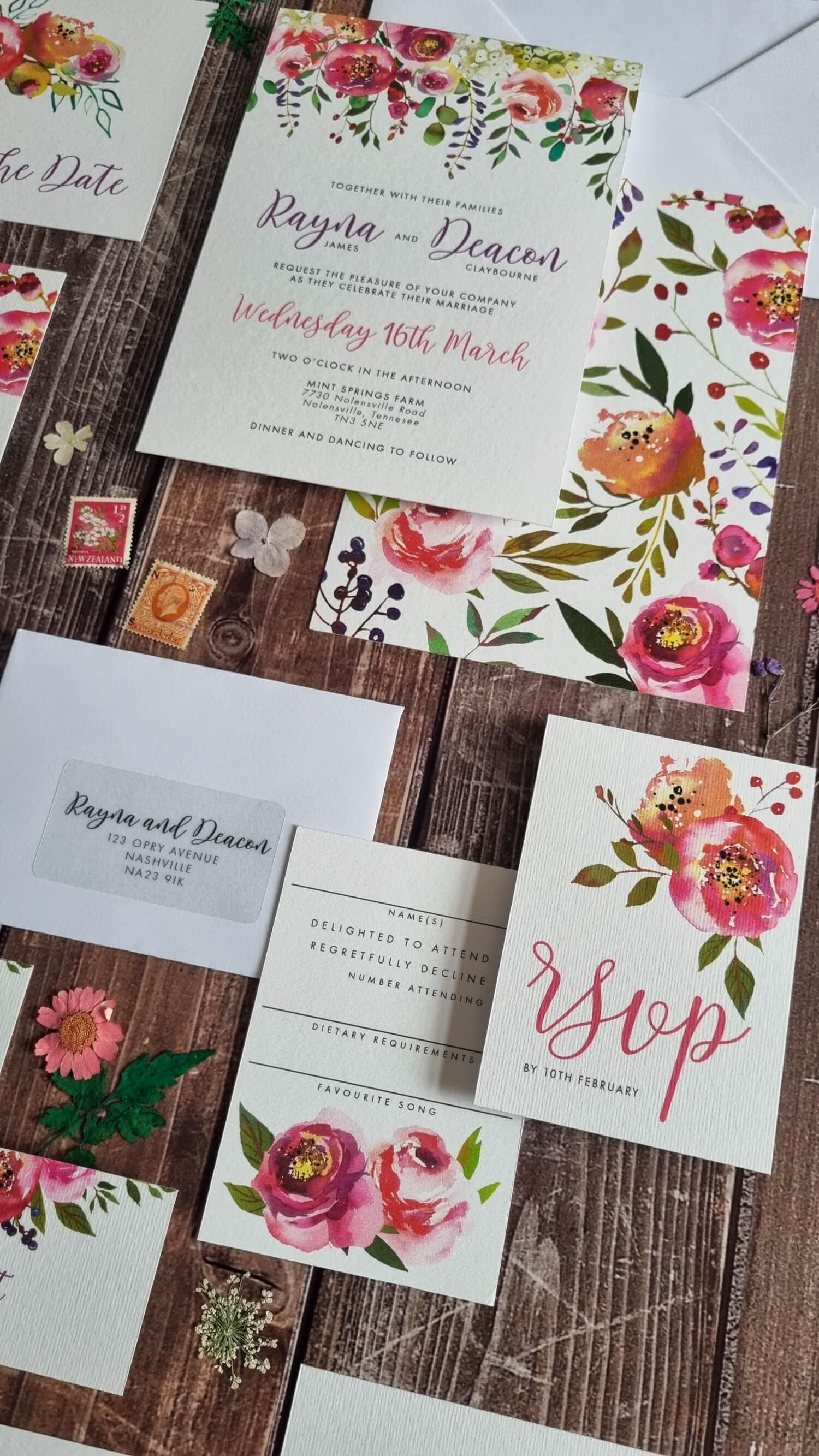 Bright Summer Floral RSVP Cards with Return Addressed Envelope