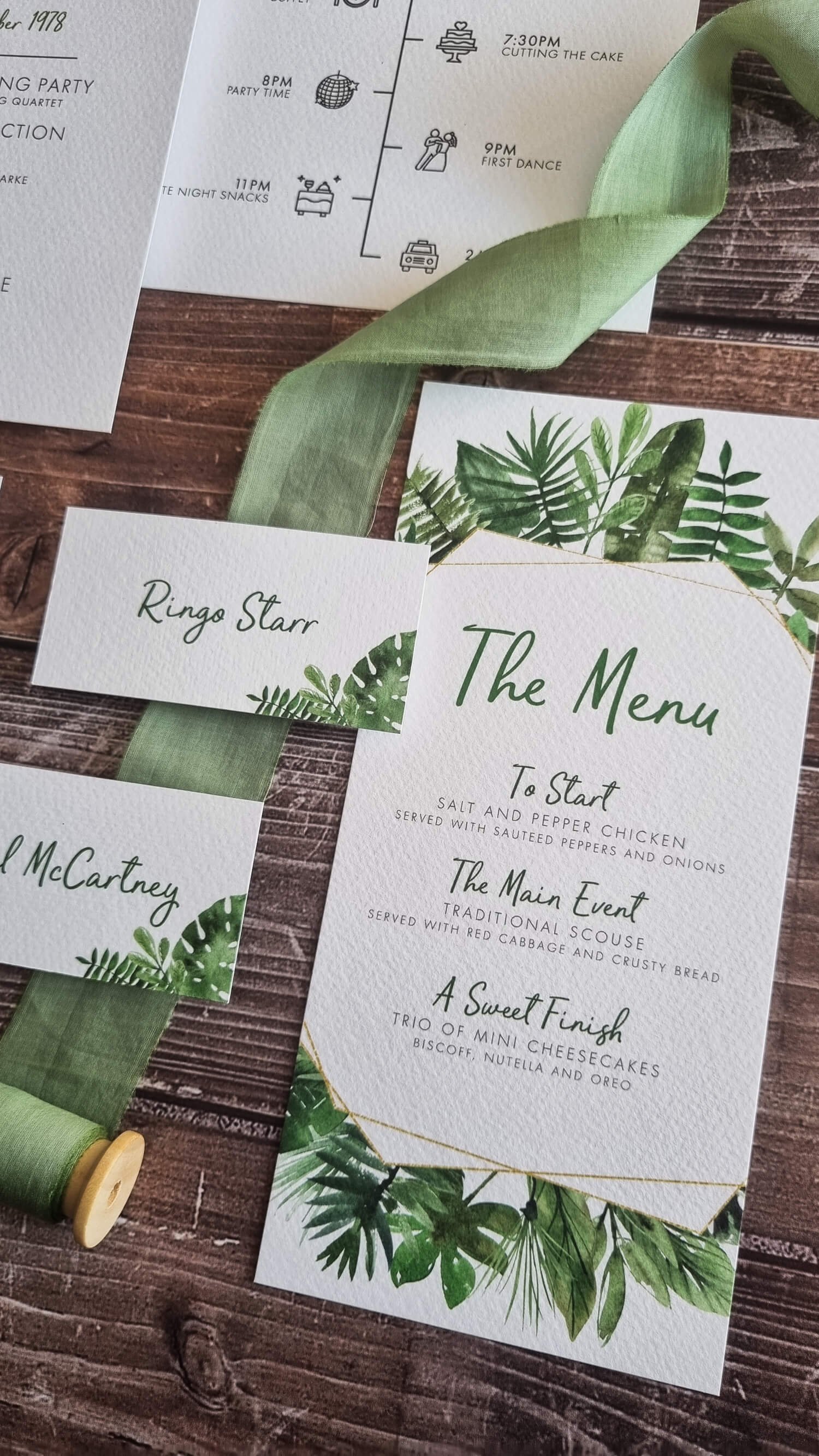 Tropical Palms Menu and Place cards