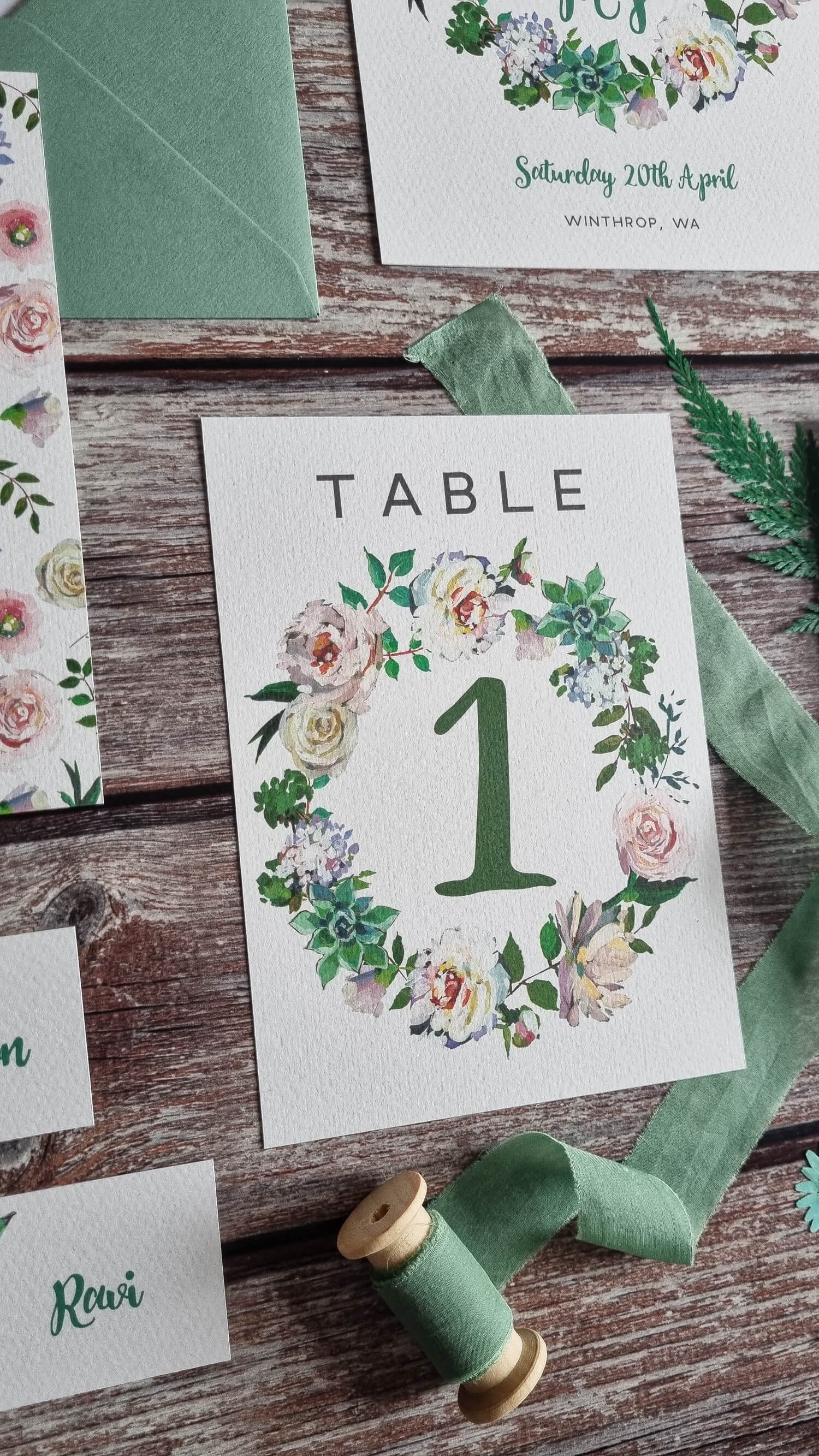 Succulent Rose Table Number