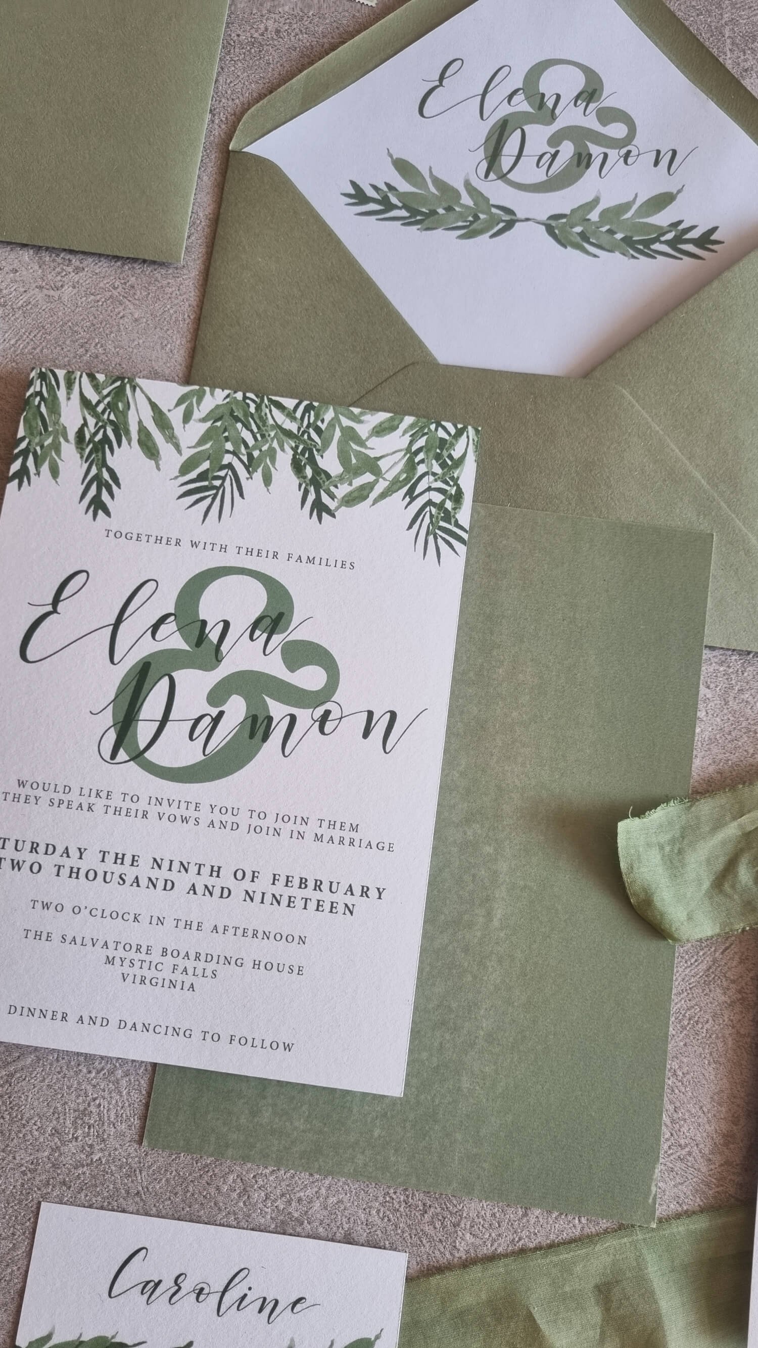 Elegant Sage Wedding Invitation