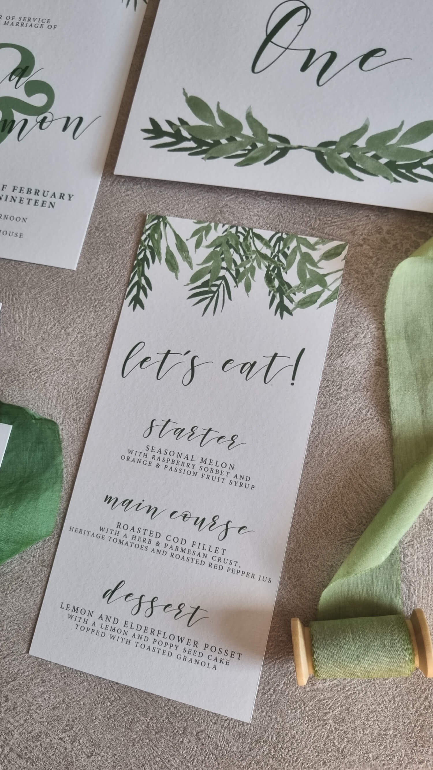 Elegant Sage Menu Cards