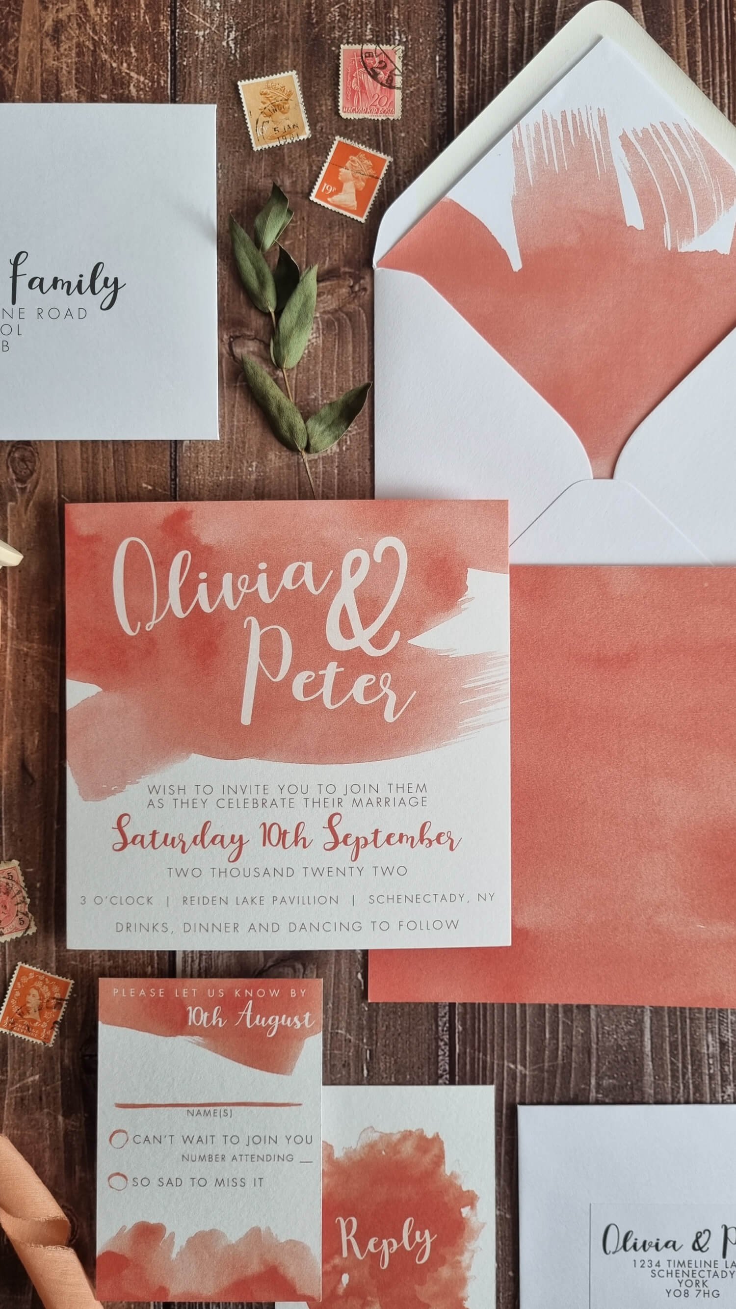Coral Splash Wedding invitations