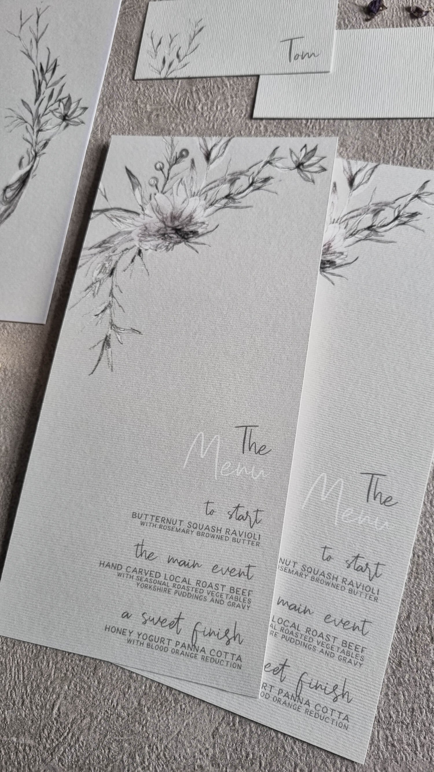 Whisper Grey Menu Cards