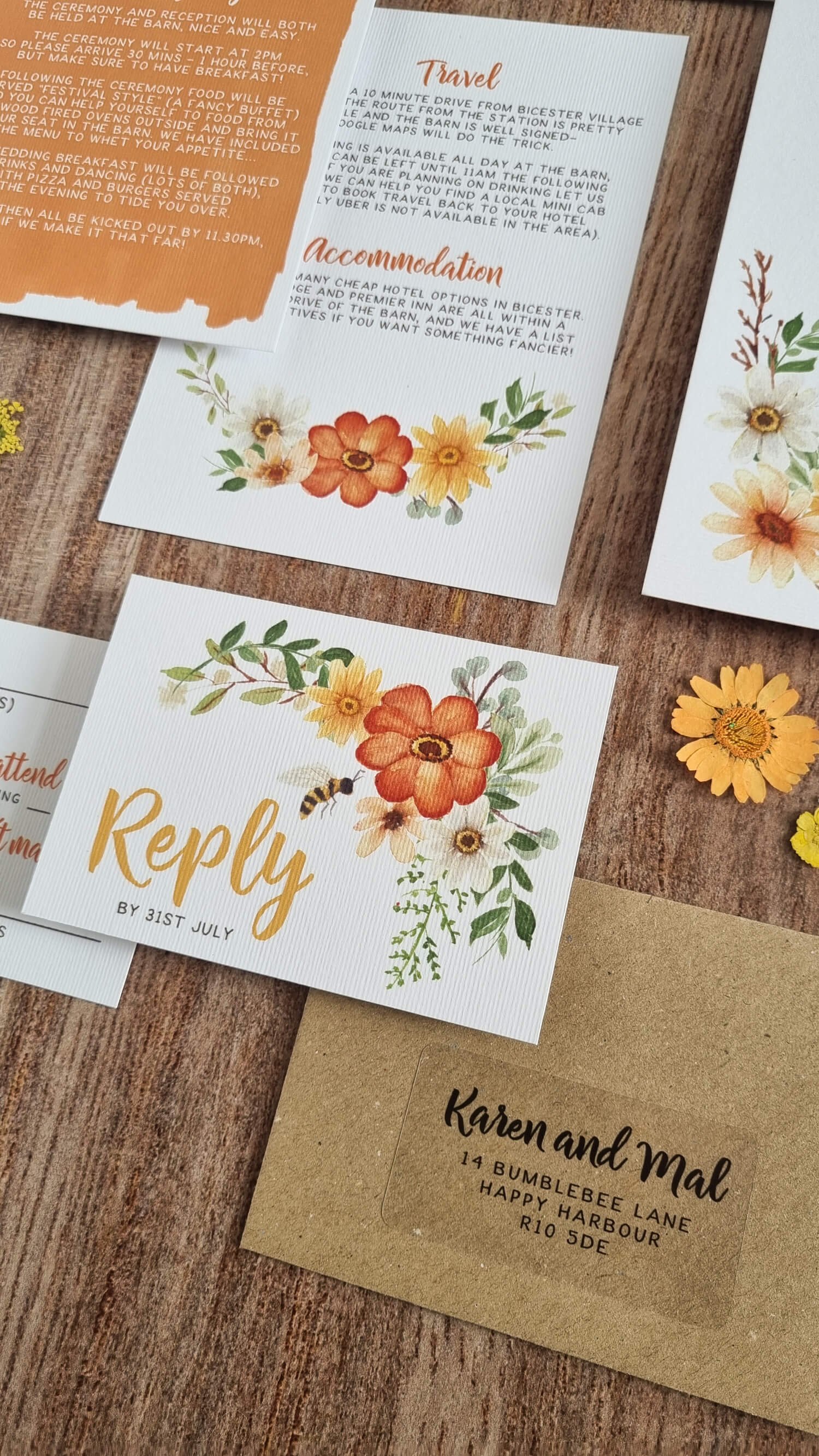 Honey Bee RSVP and Details Cards