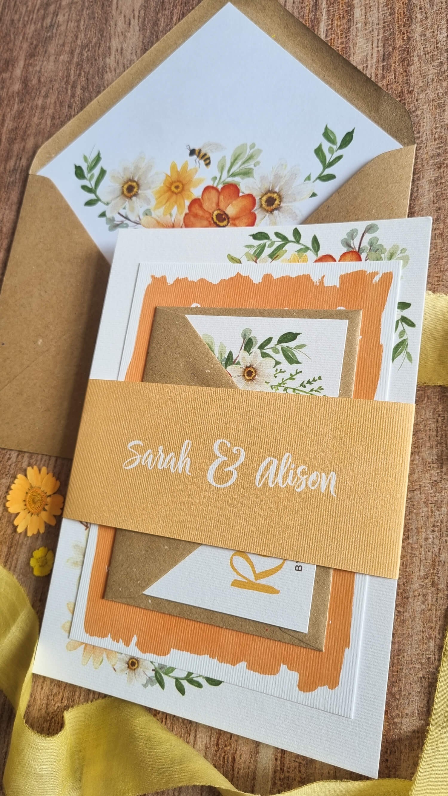 Honey Bee Wedding Invitation Suite with Belly Band