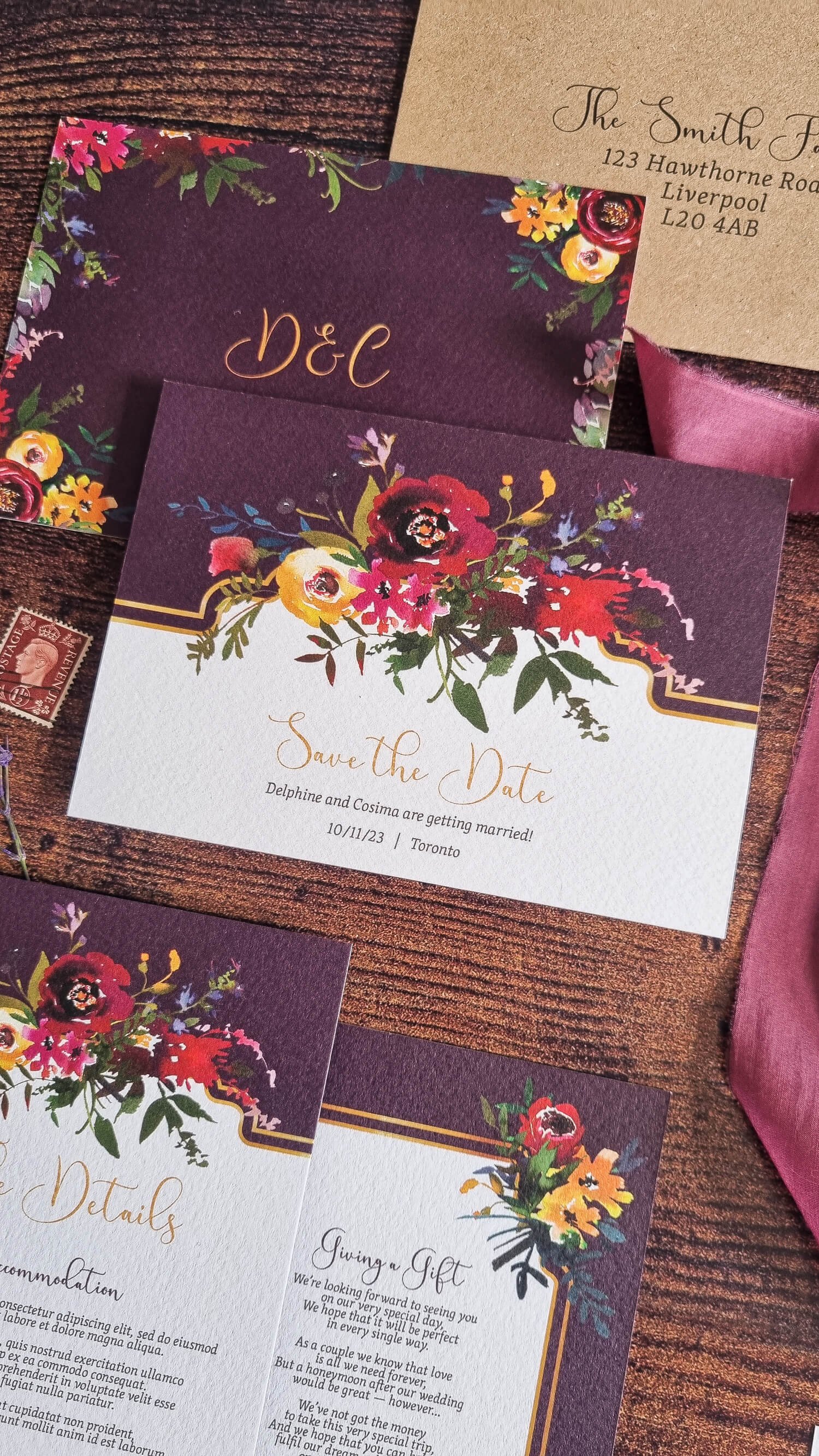 Jewelled Plum Floral Save the Date