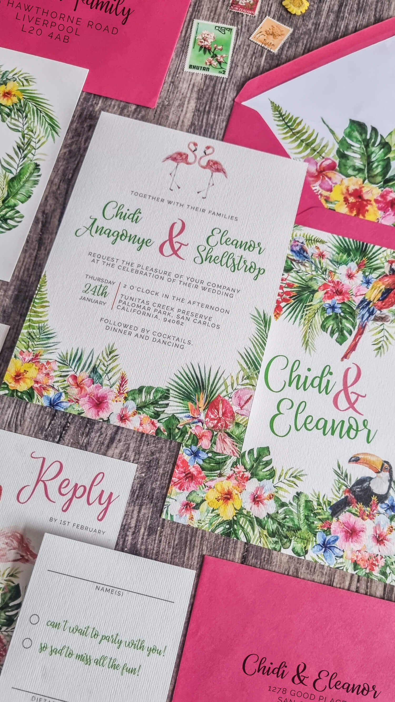 Rainforest Feathers Wedding Invitations