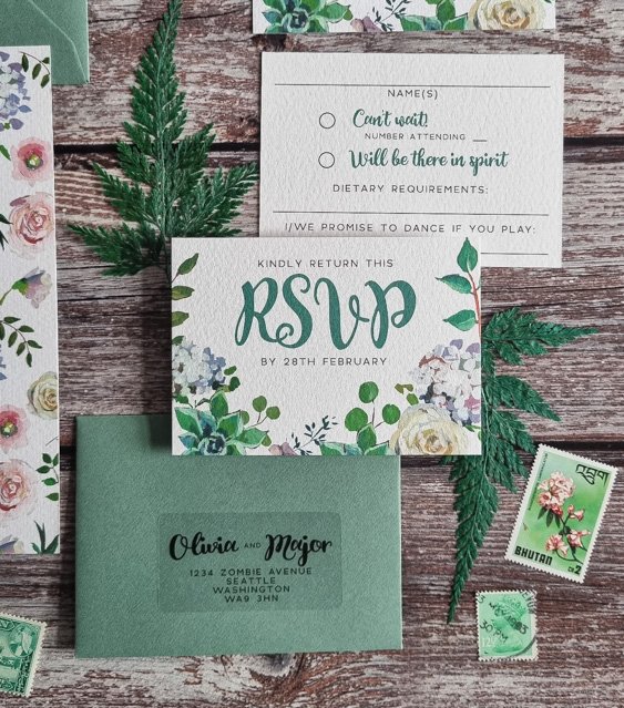 Succulent Rose RSVP Cards and return addressed envelopes