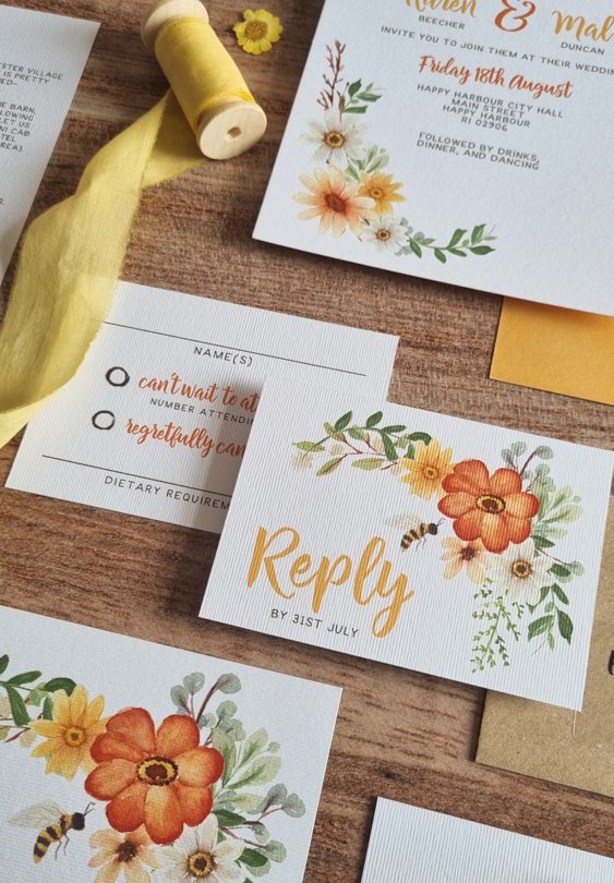 Honey Bee RSVP Cards with return addressed envelopes