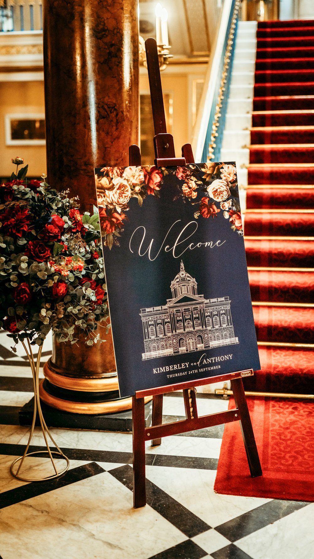 Dutch Masters Floral Welcome Sign - floral jewel tone venue illustration Liverpool Town Hall - Hawthorne and Ivory