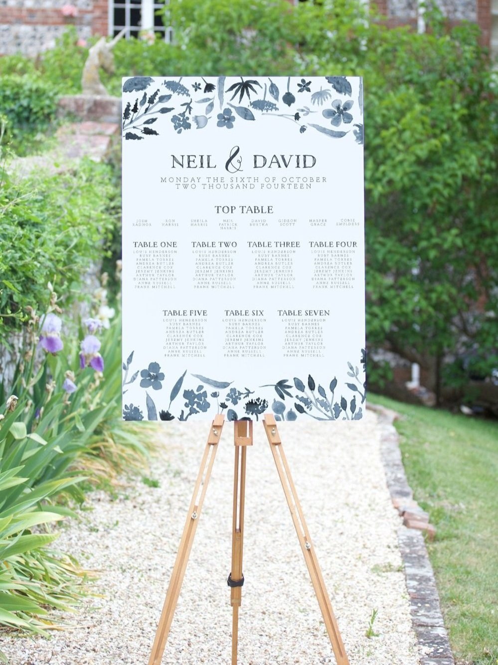 Dusky Blue Floral Wedding Seating Chart Table Plan