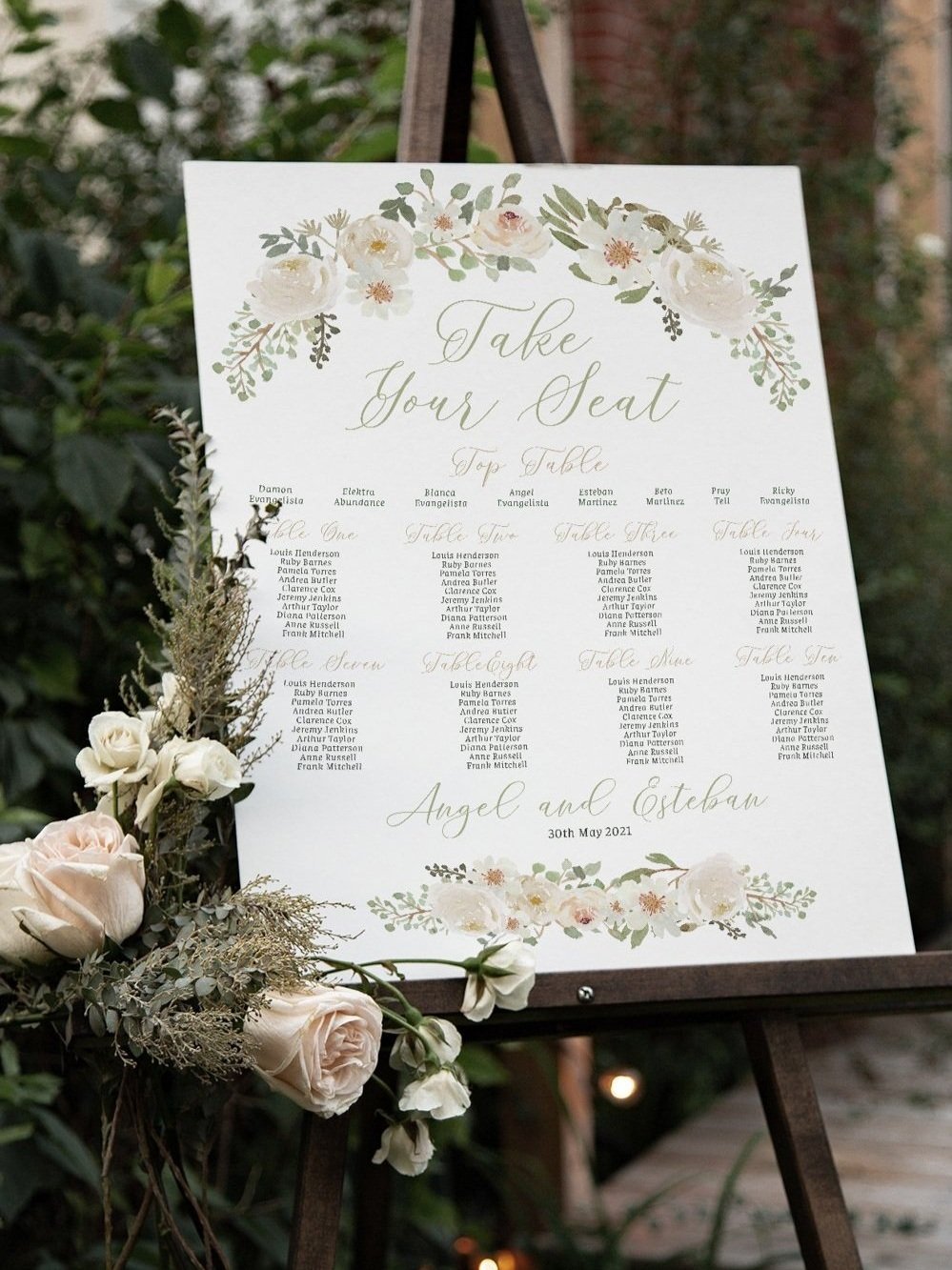 Ivory Bouquet Floral Table Plan Seating Chart