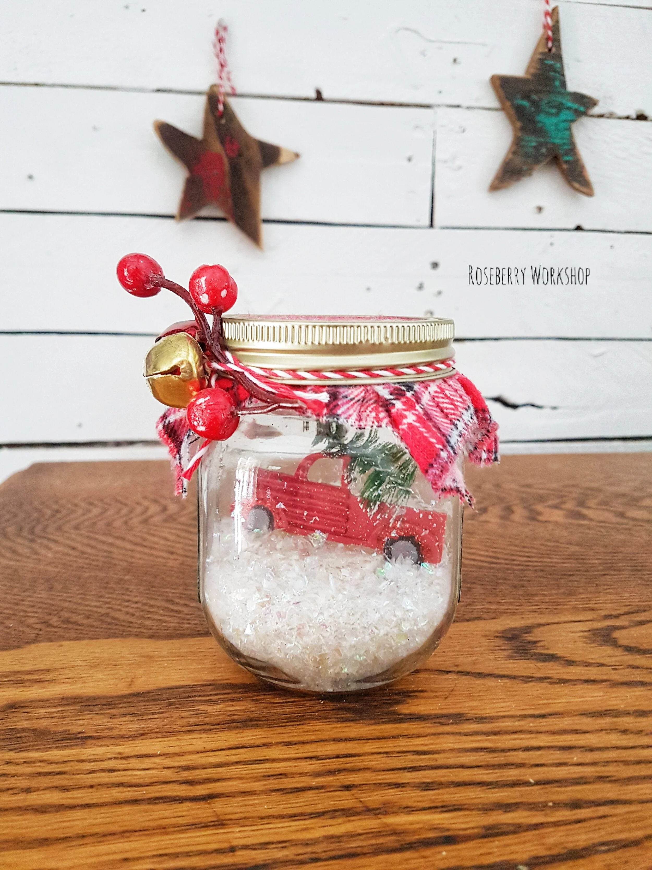 "Red Truck" Christmas Mason Jar (with berries)