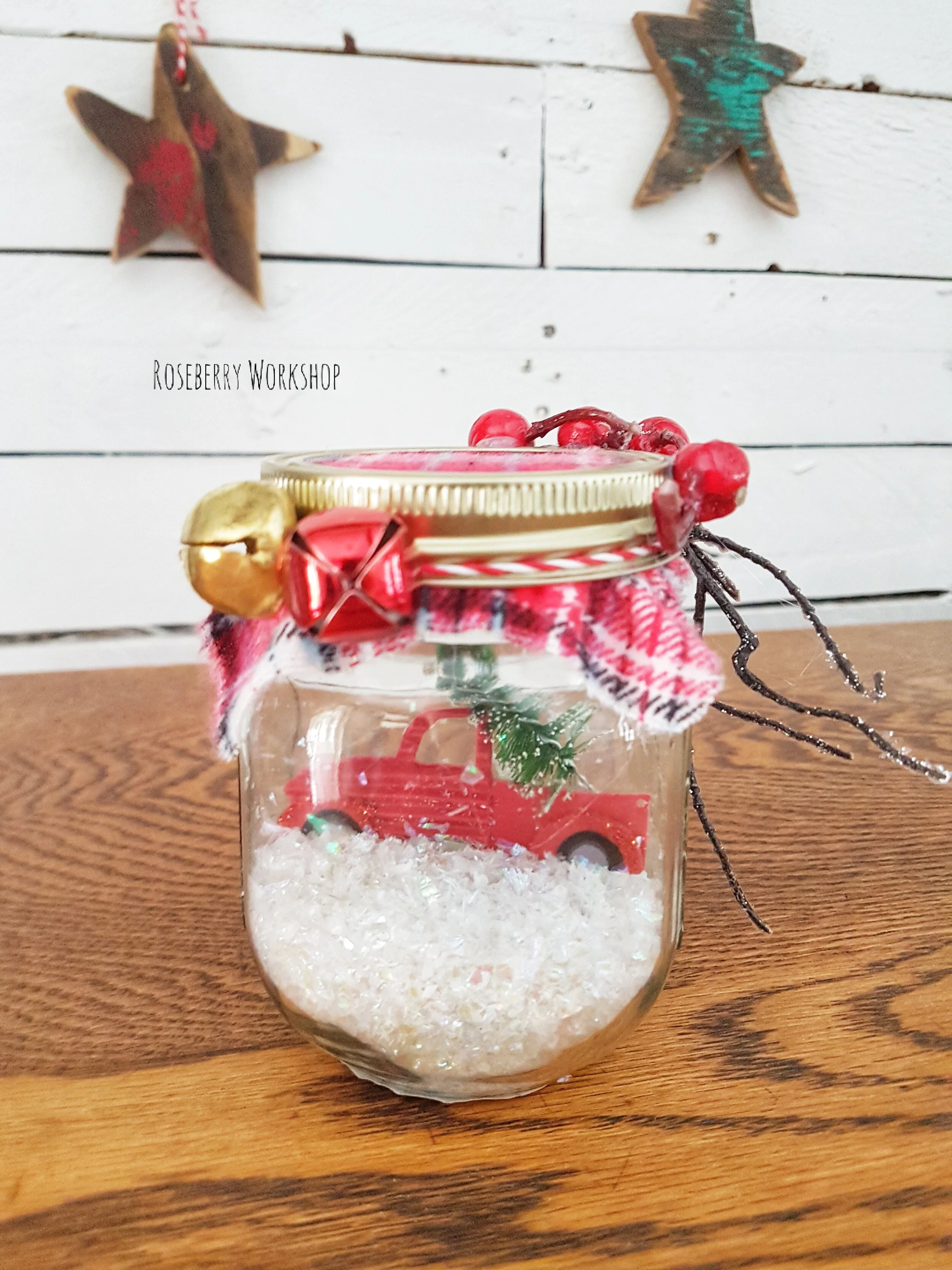 "Red Truck" Mason Jar (with berries and branch)