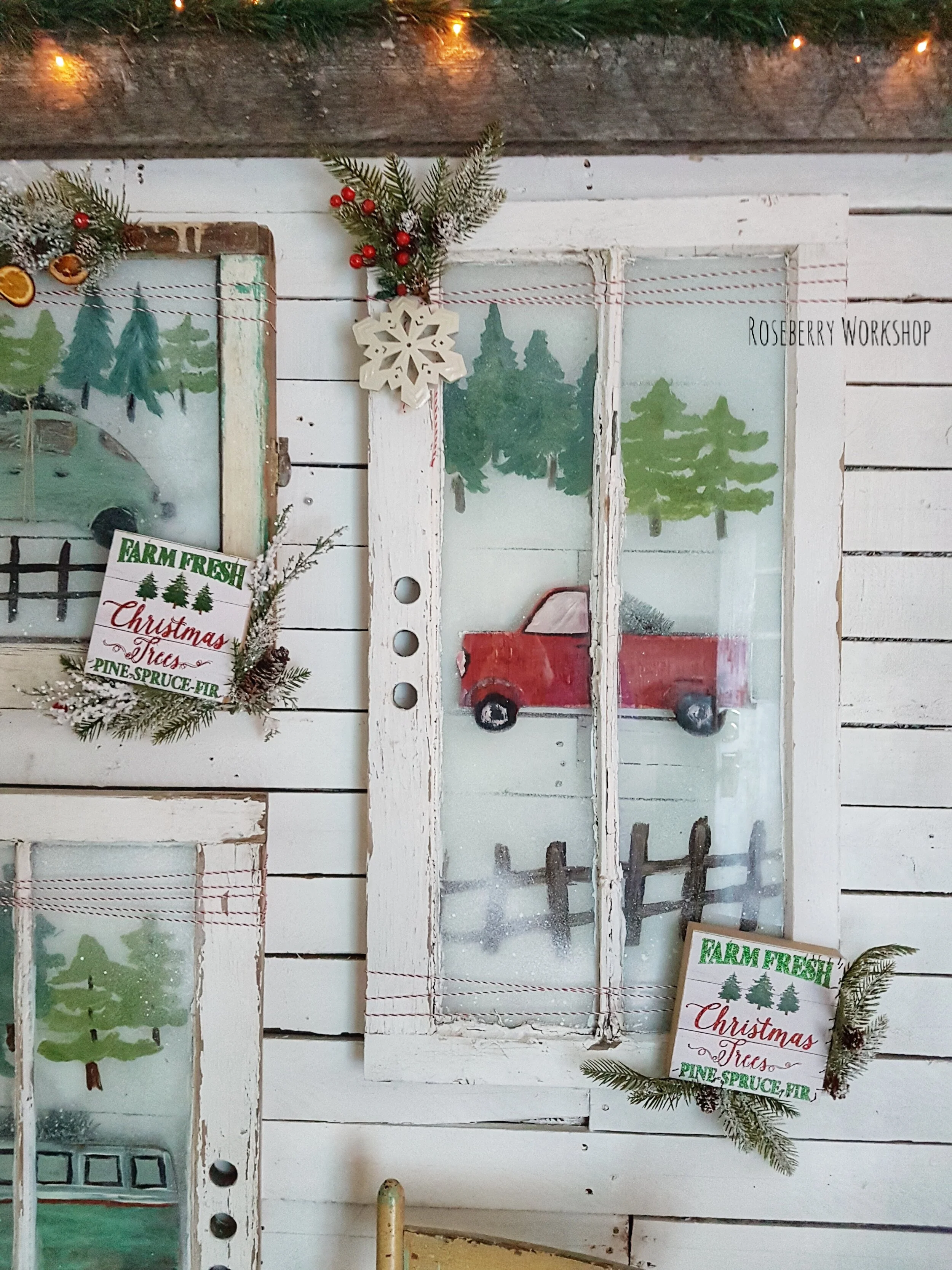 Tree Farm Vintage Window (red truck)