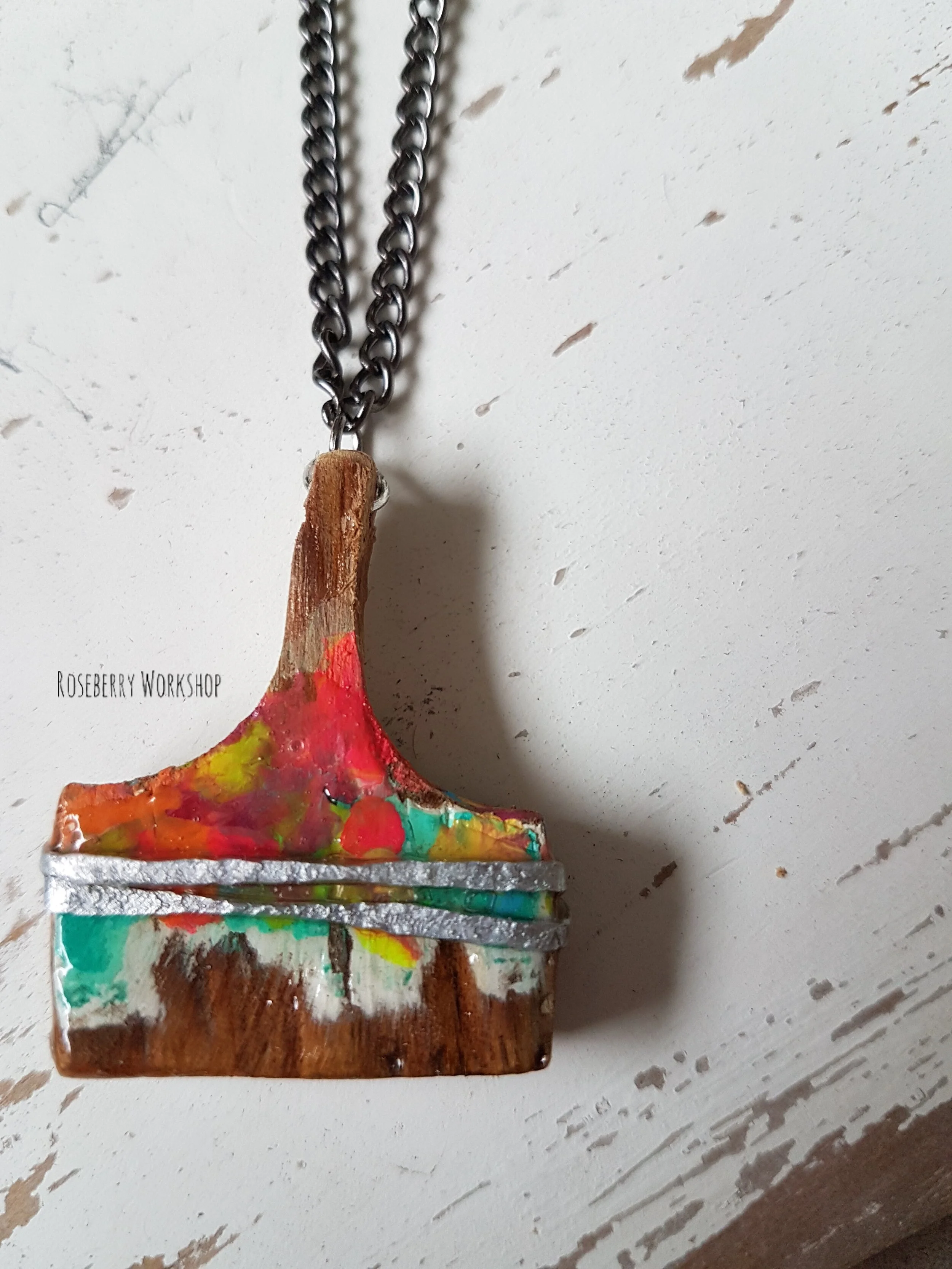 "Working Brush" Necklace with Black Chain