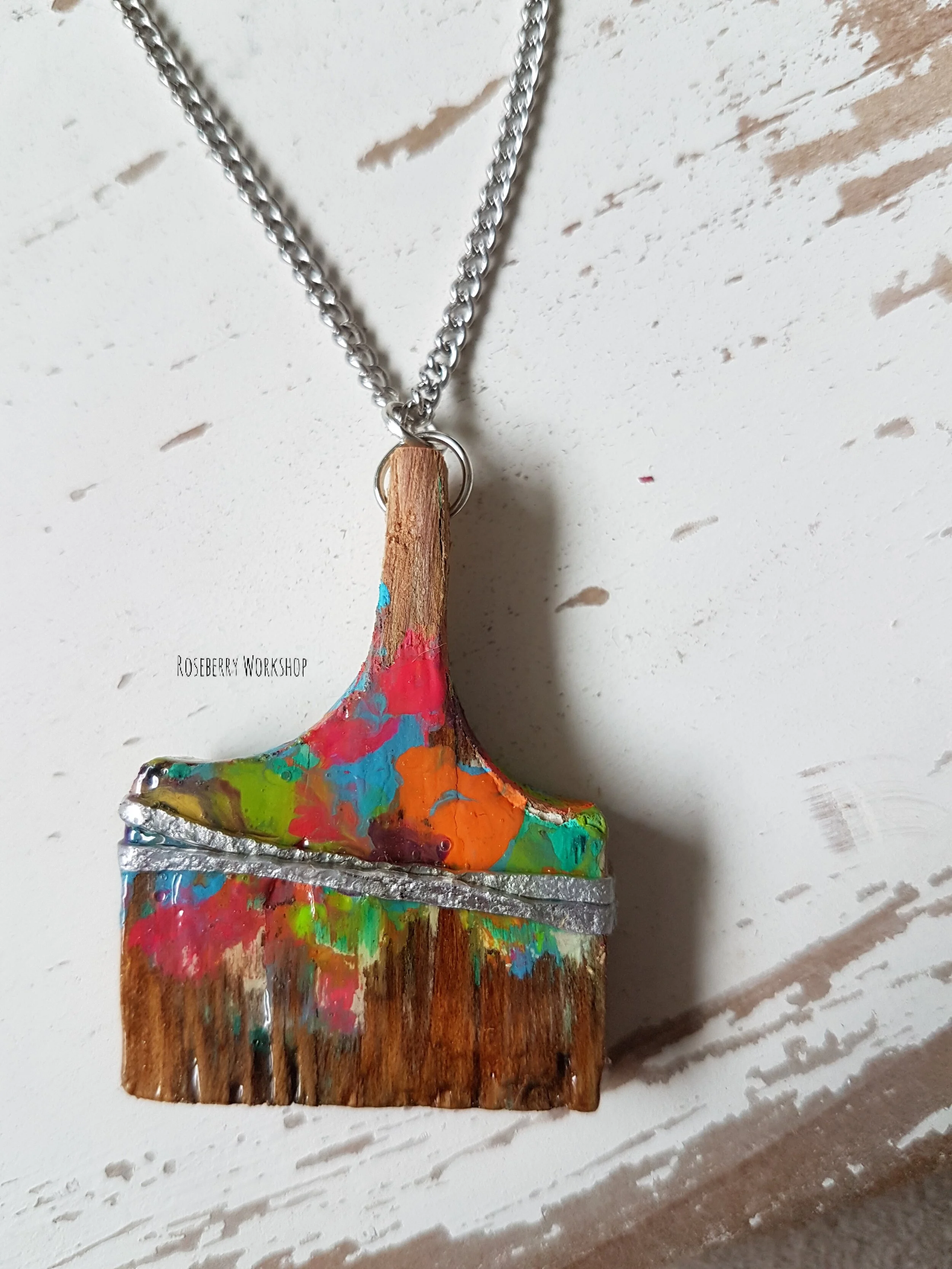 "Working Brush" Necklace with Silver Chain