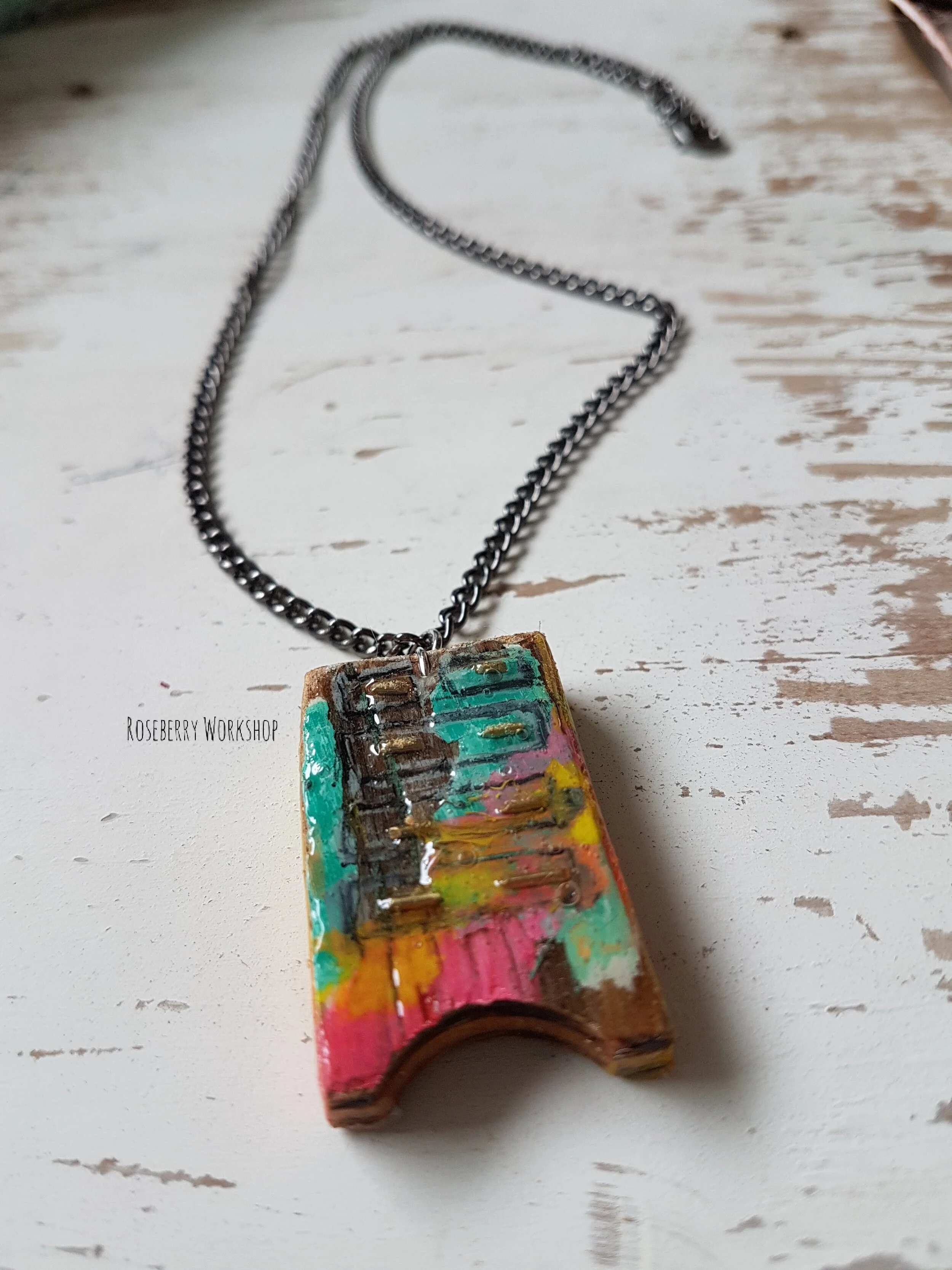 "Rainbow Highboy" Dresser Necklace with Black Chain