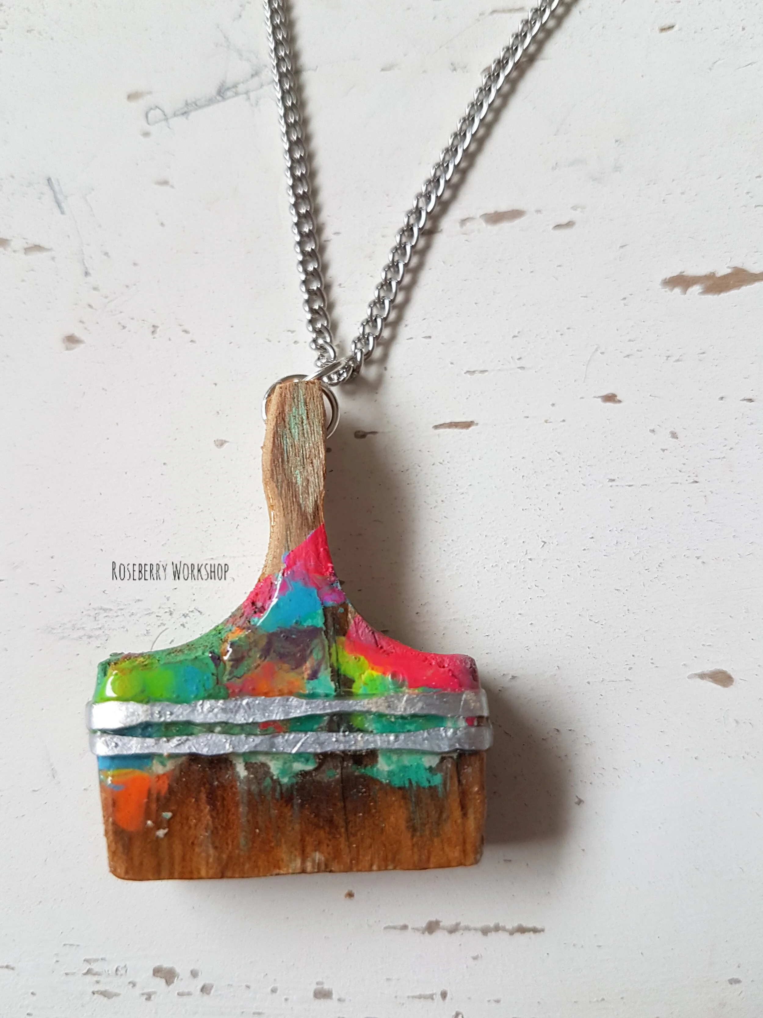 "Working Brush" Necklace with Silver Chain