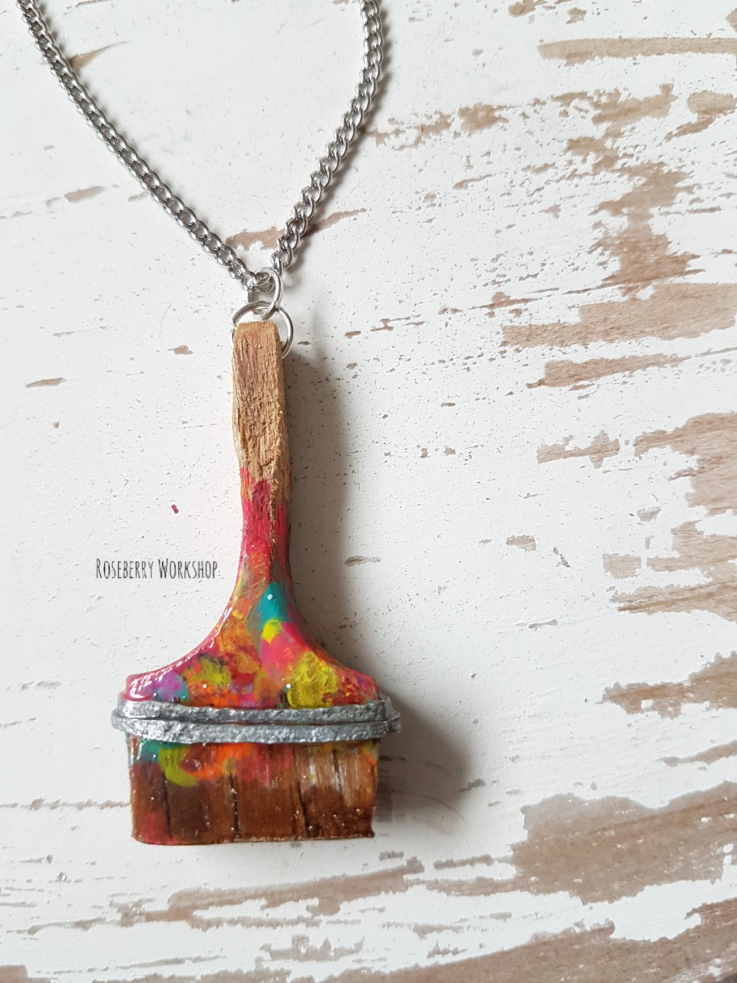 "Working Brush" Necklace with Silver Chain