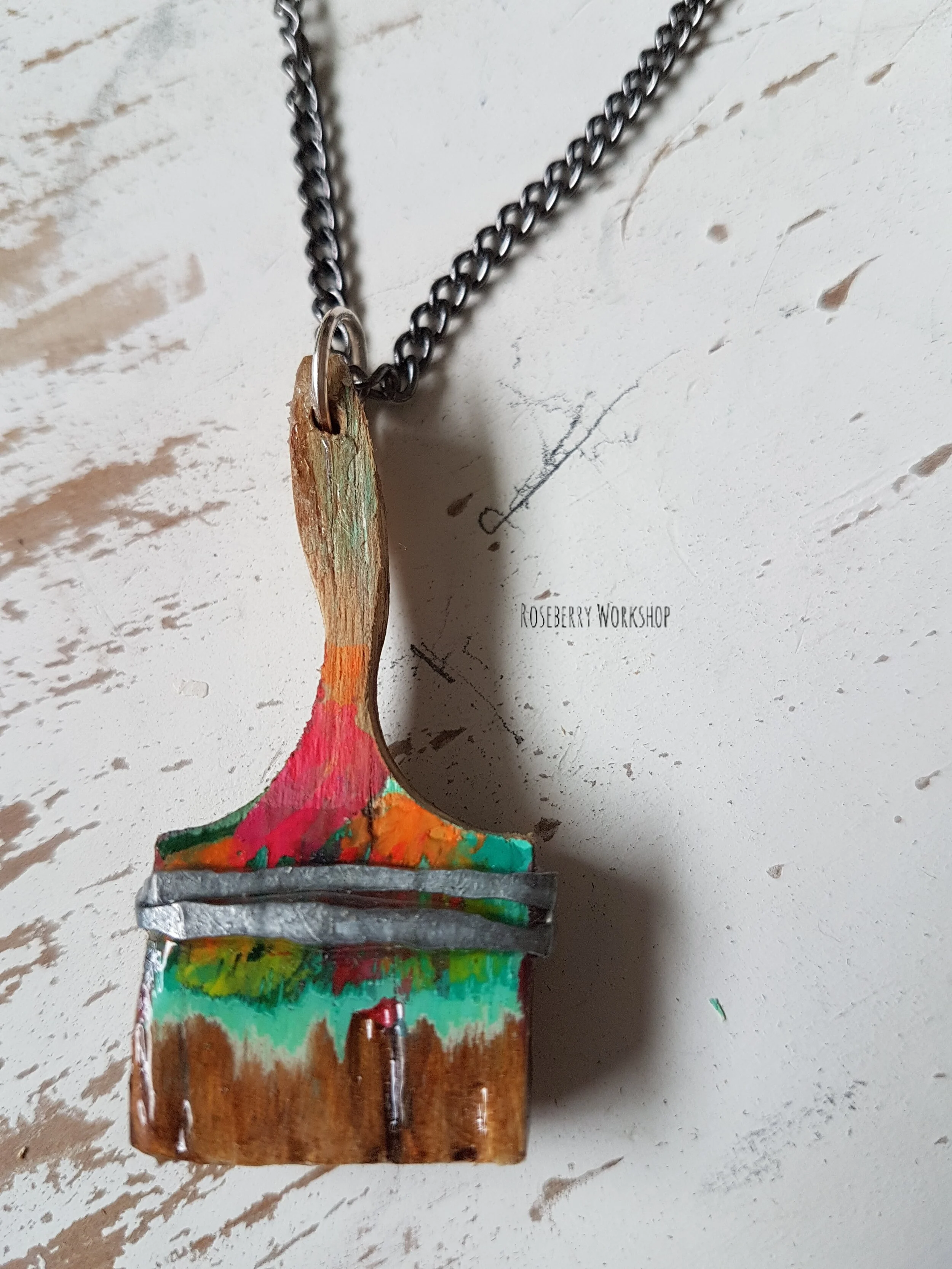 "Working Brush" Necklace with Black Chain