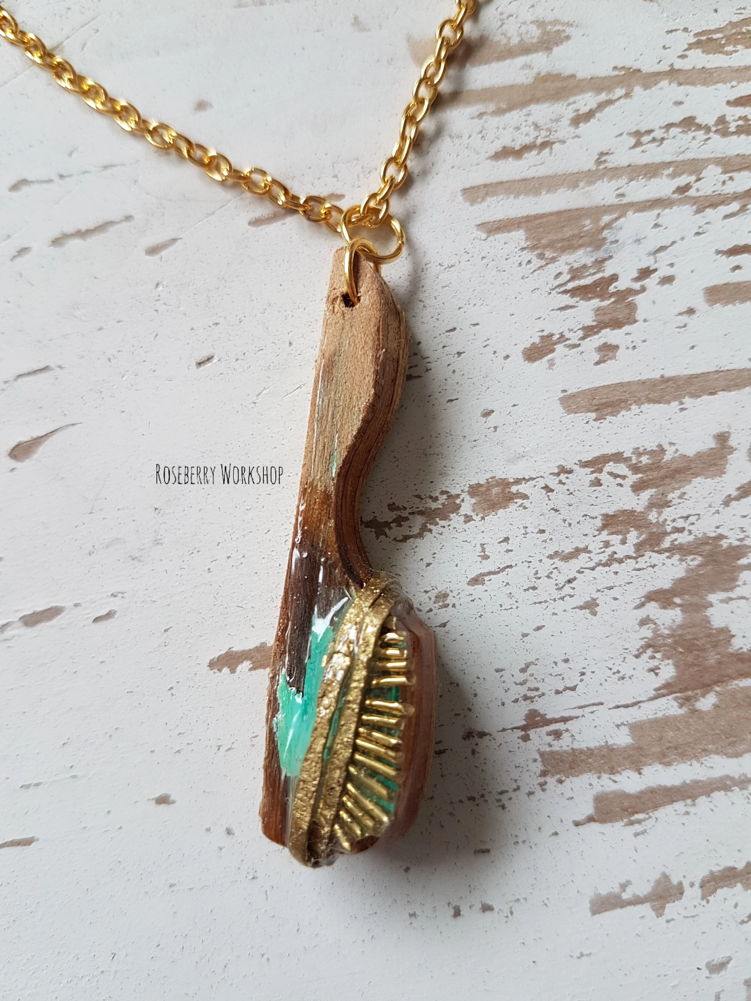 Hair Brush Necklace (Turquoise &amp; Gold)