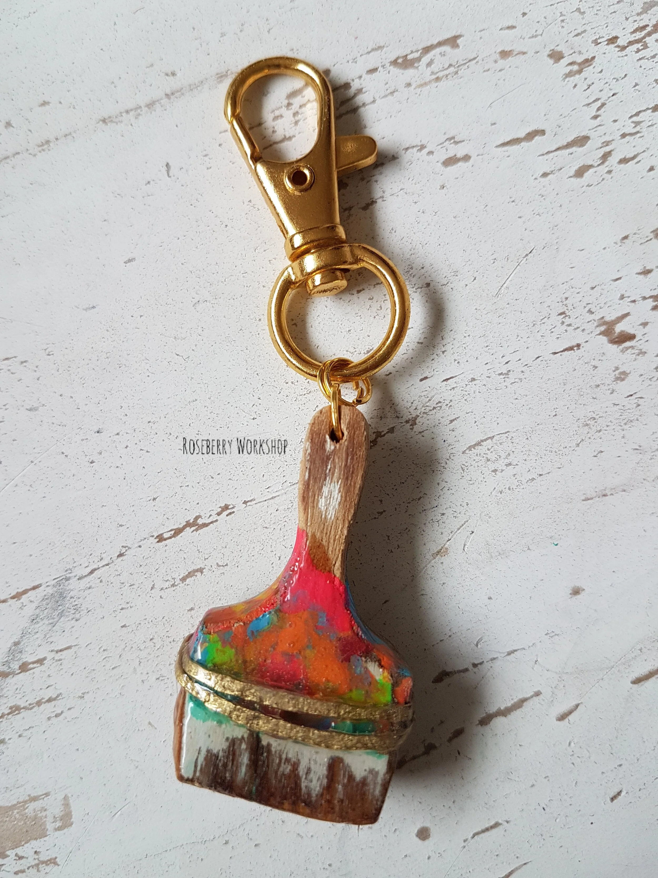 "Working Brush" Small Gold Key Charm