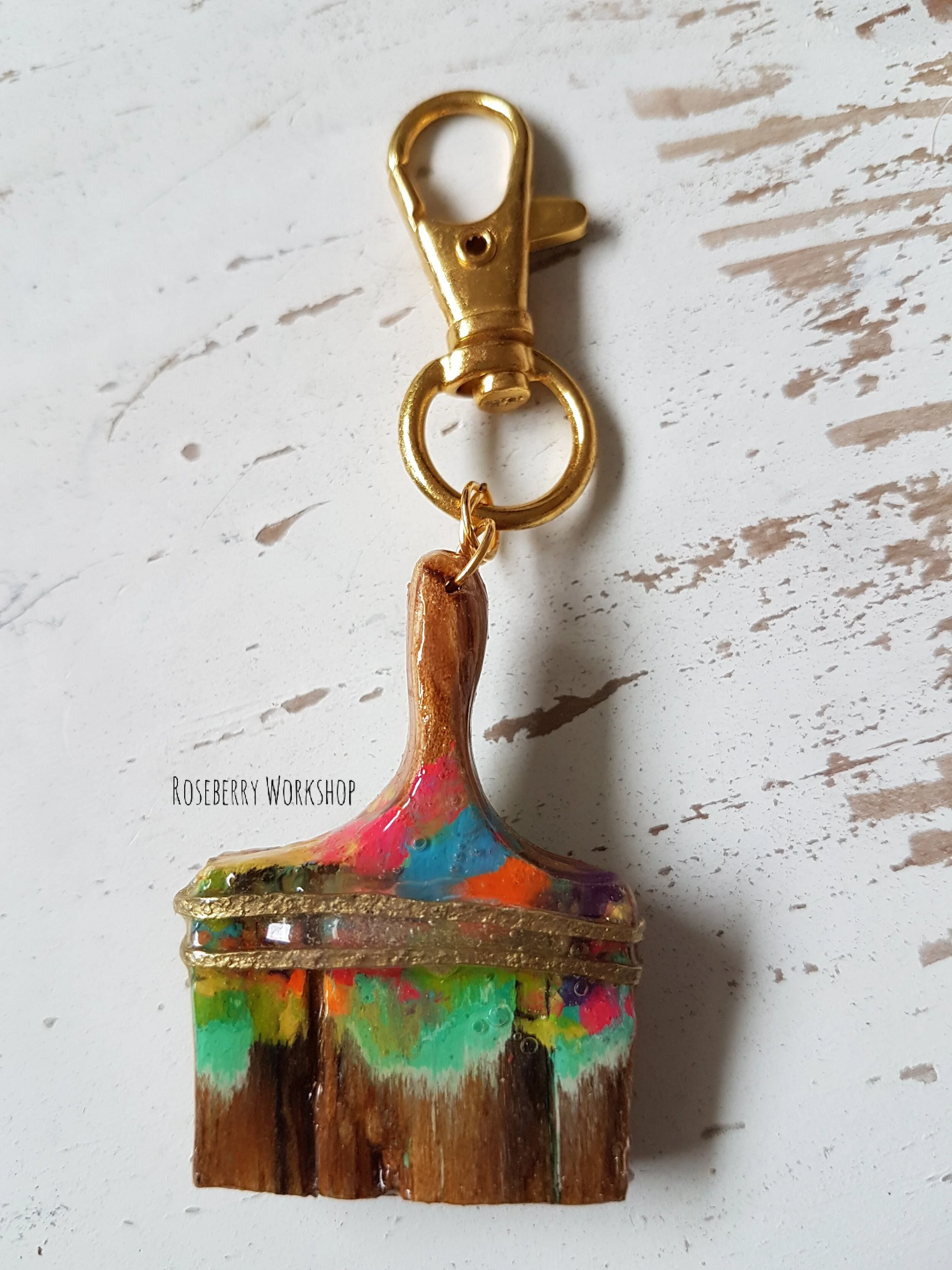 "Working Brush" Gold Key Charm (Large)