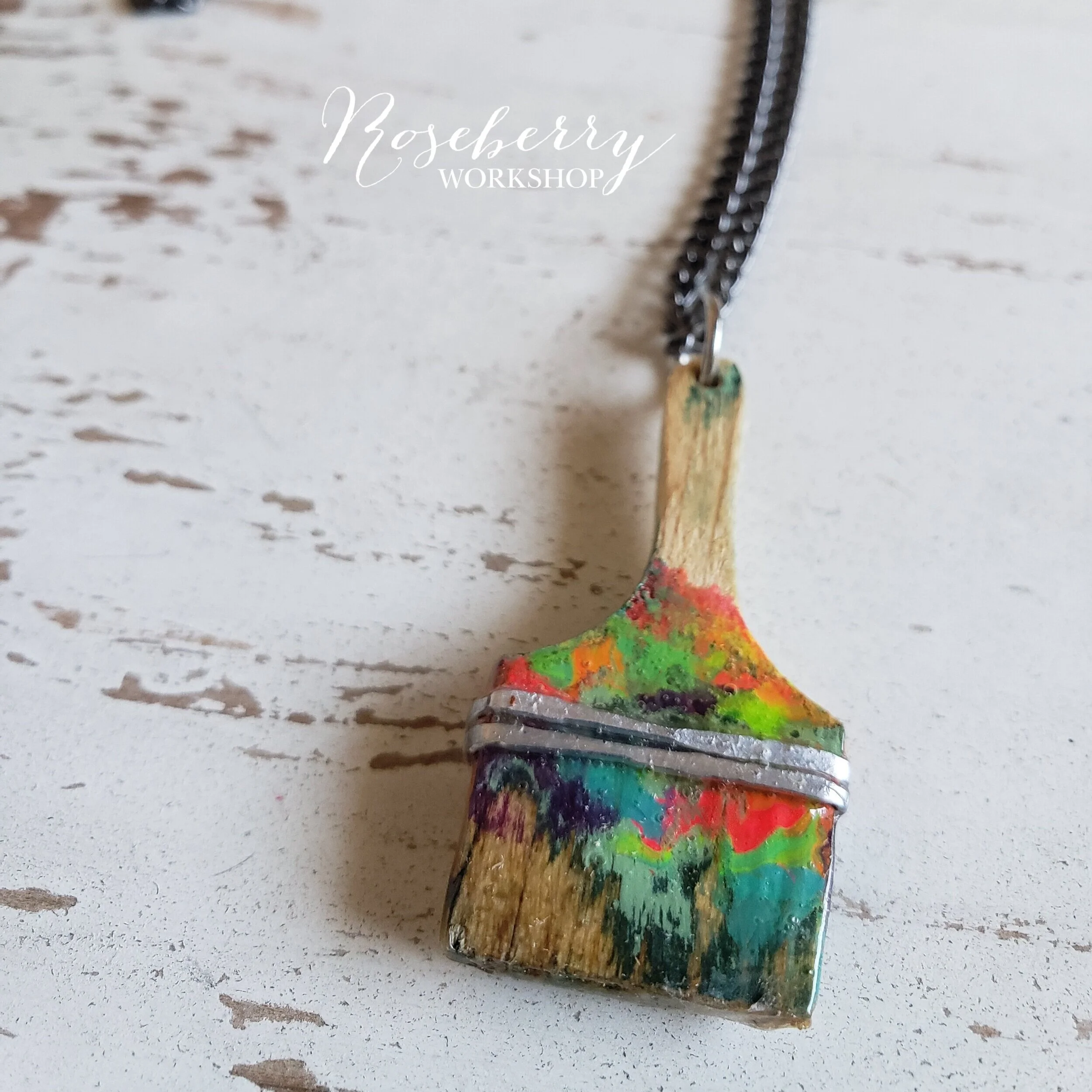 "Working Brush" Necklace with Black Chain