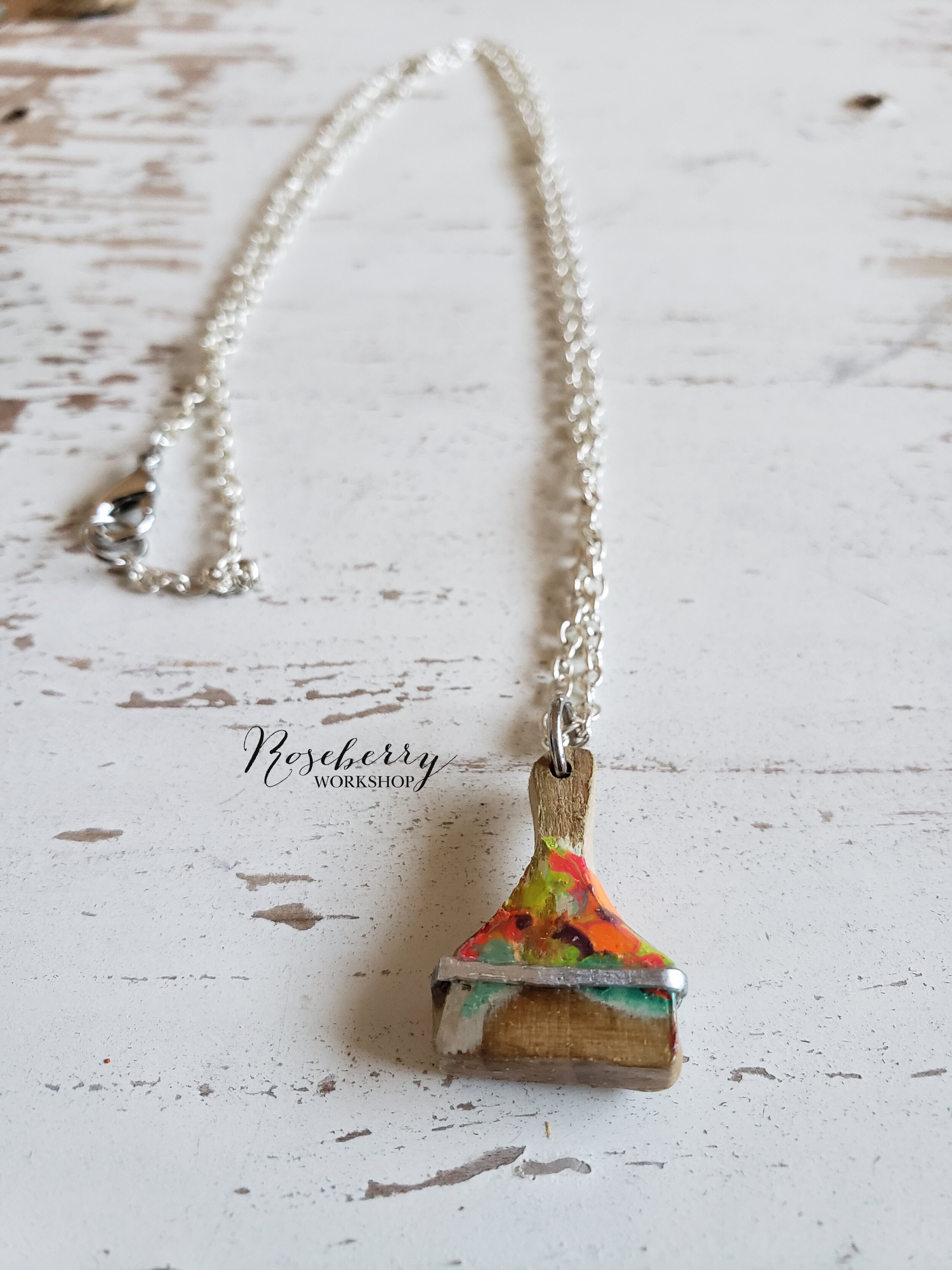 "Working Brush"  Necklace with Silver Chain (MINI Pendant)