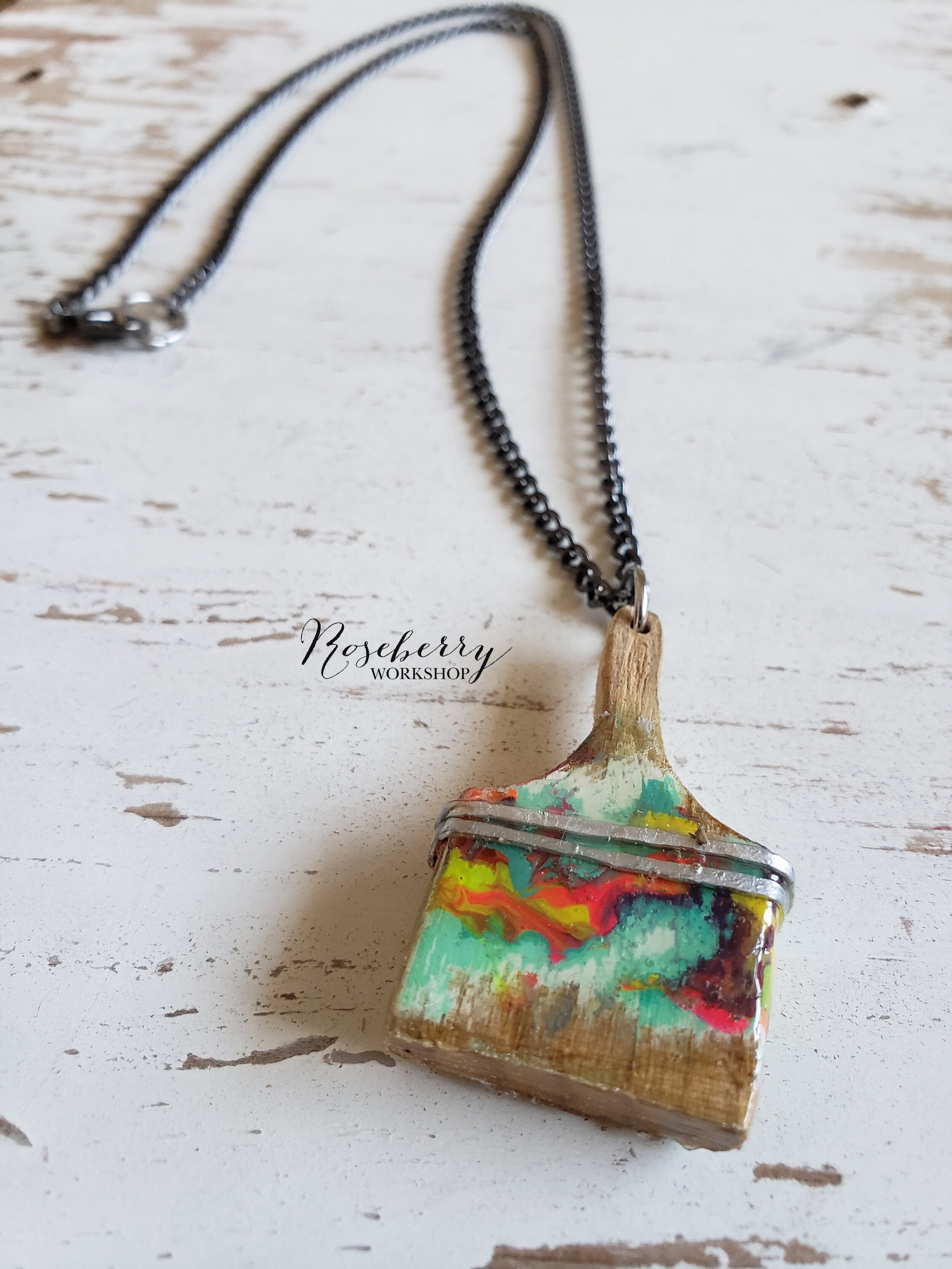 "Working Brush" Necklace with 10" Black Chain 