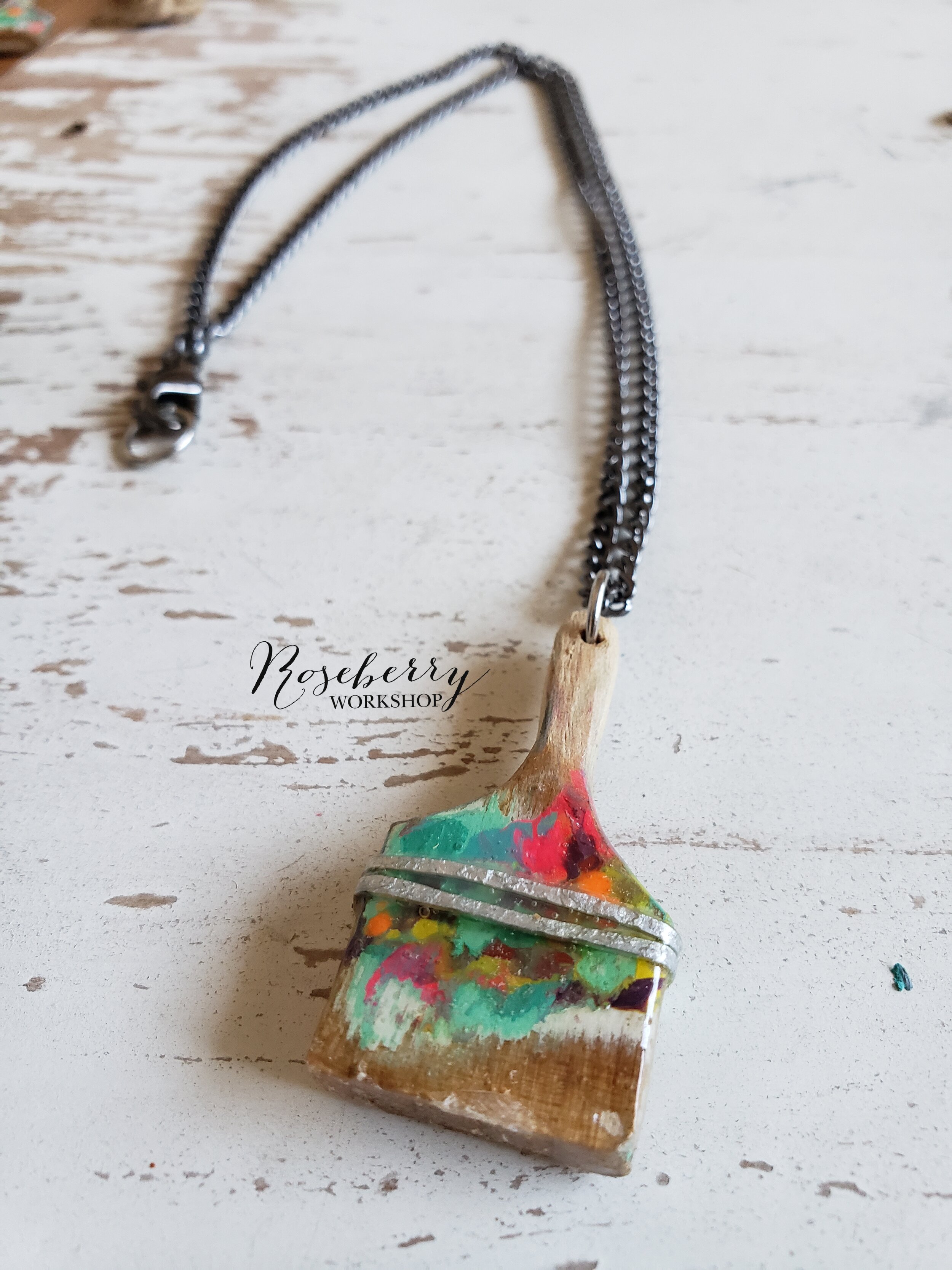 "Working Brush" Necklace with 8.5" Black Chain 