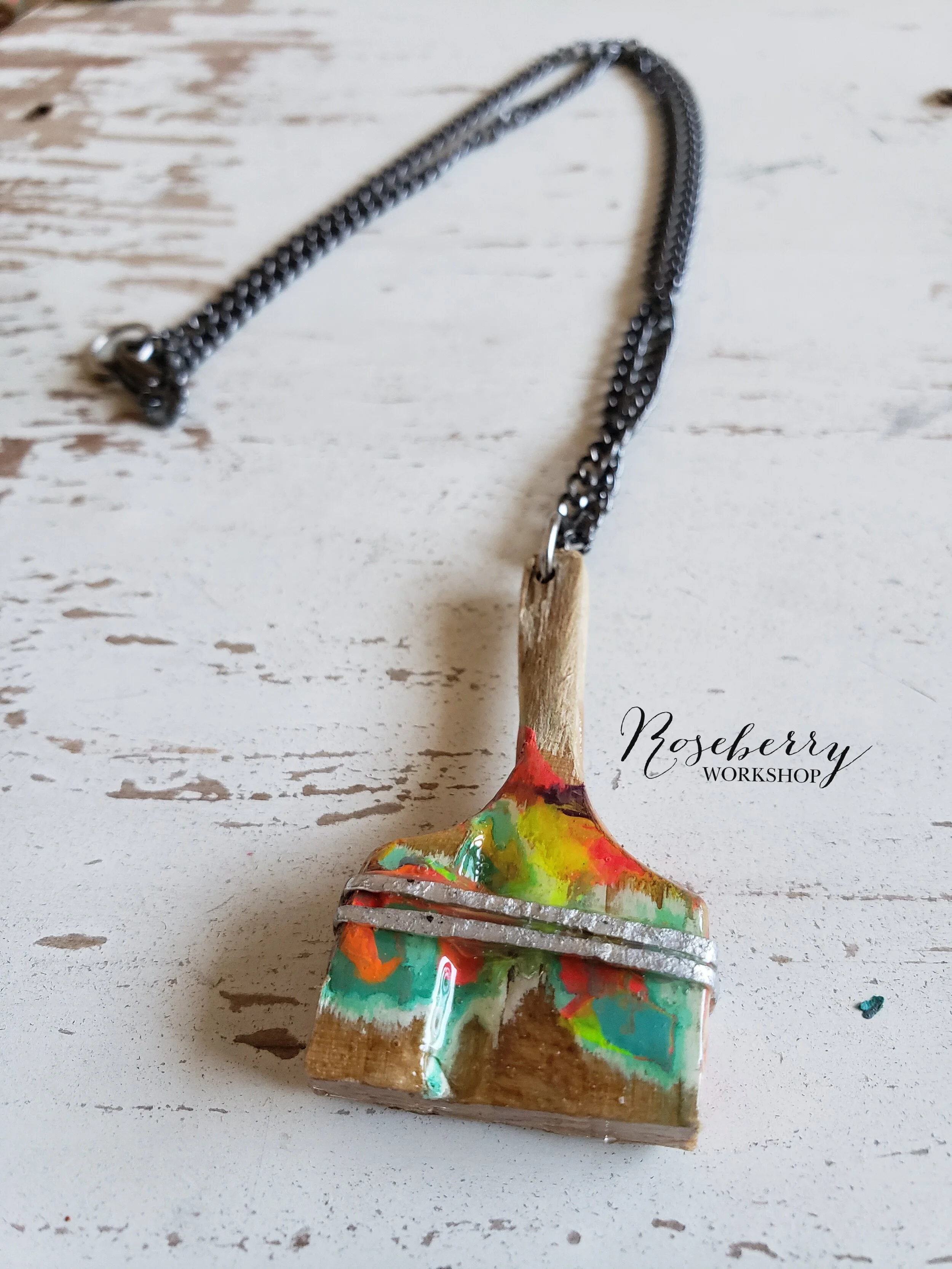 "Working Brush" Necklace with Black Chain
