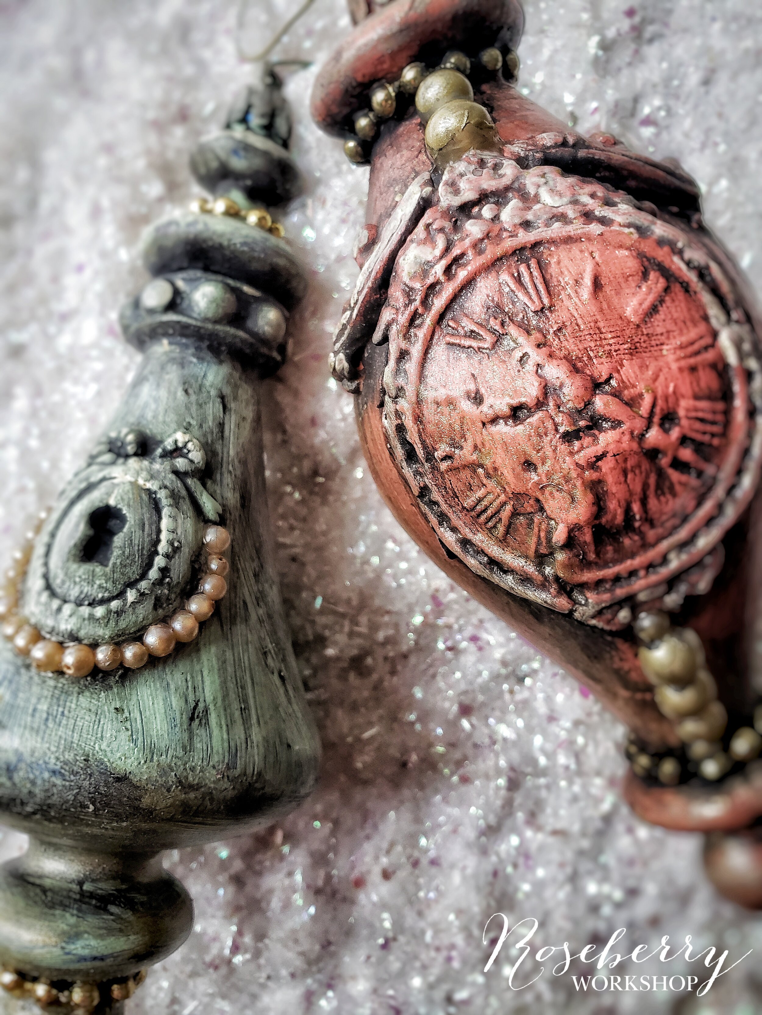 Mint + Pink Ornate Vintage Style Ornaments Set