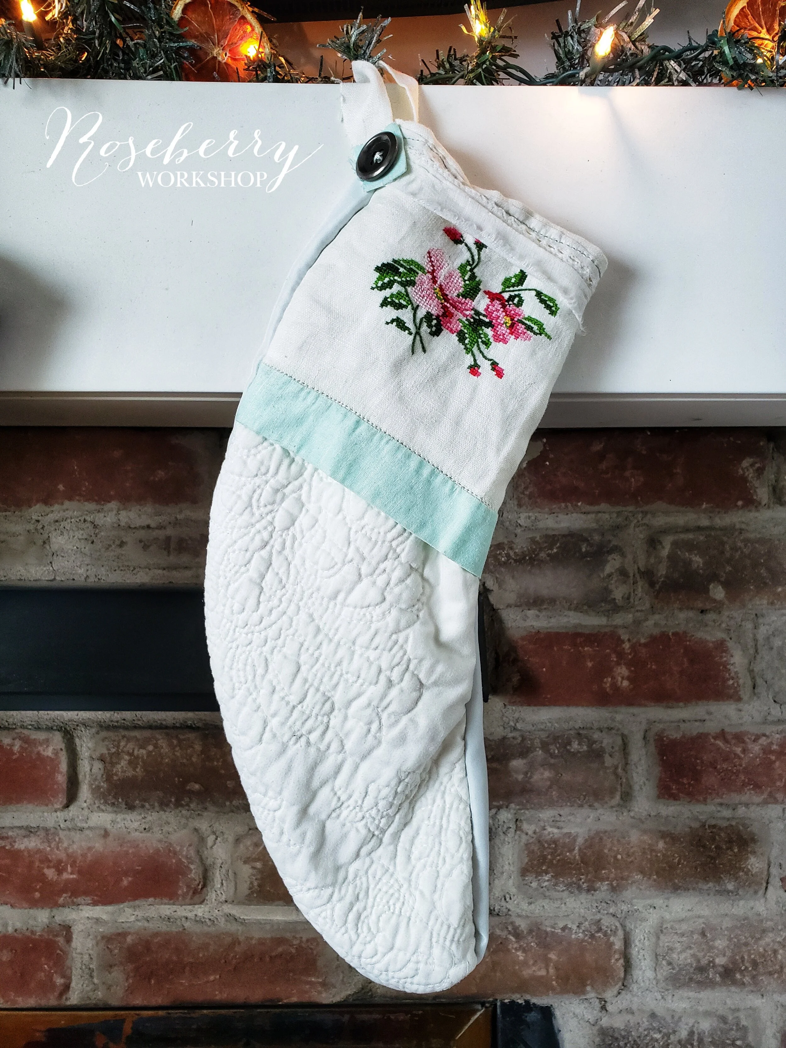 Vintage Floral + Quilt Stocking