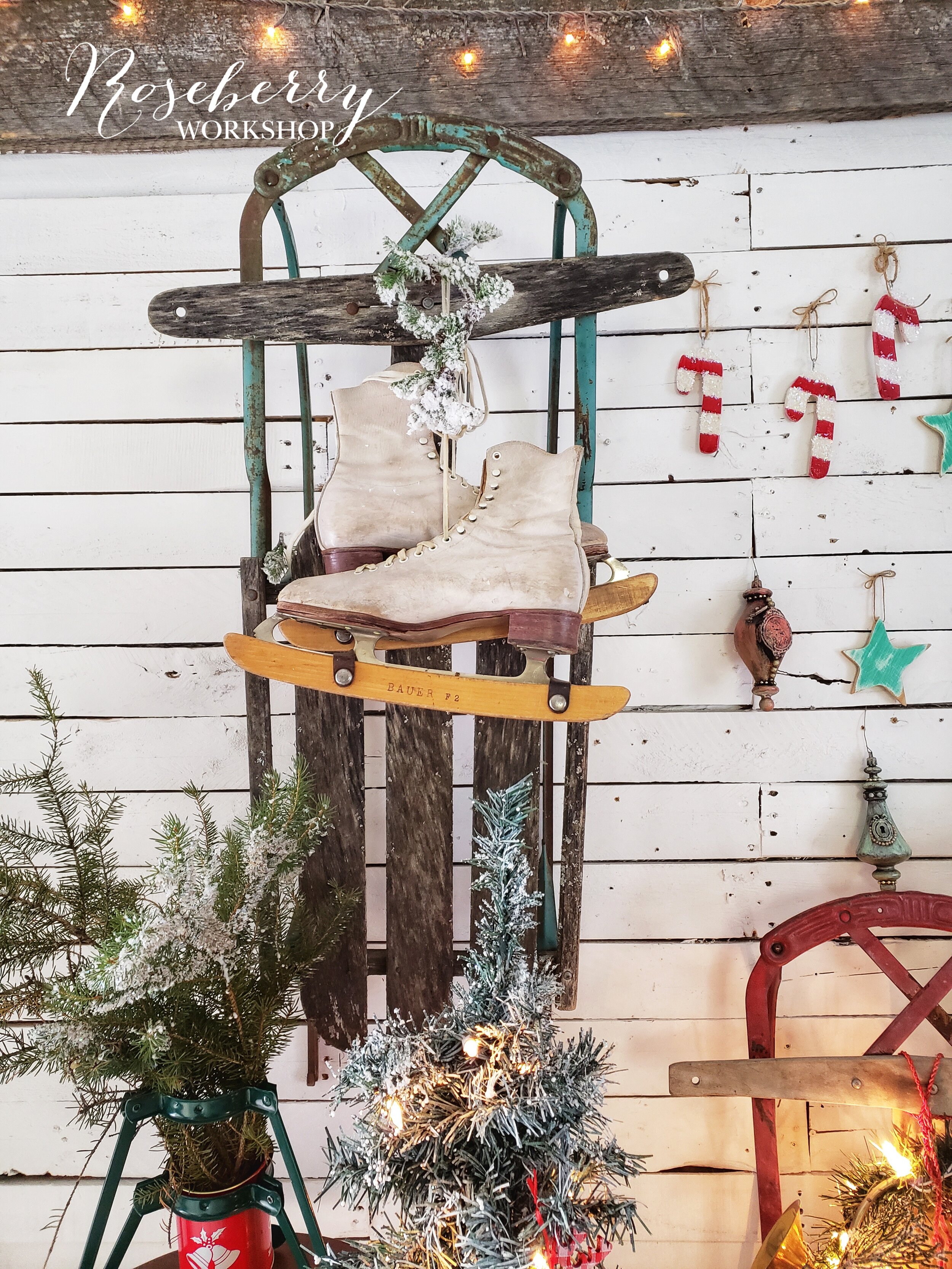 Antique Blue Sleigh + Skates 
