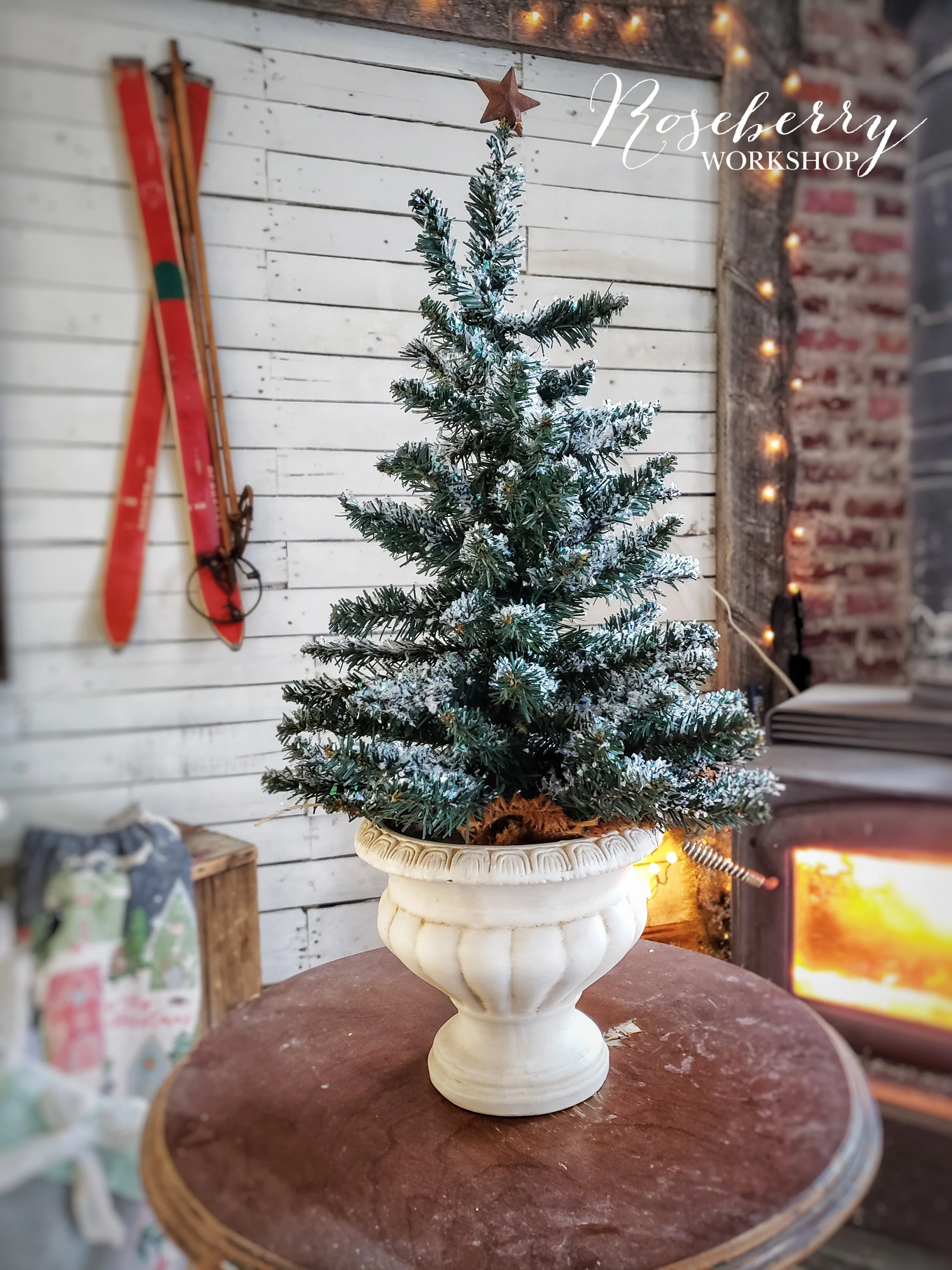 Frosty Table Top Tree Creamy Pot